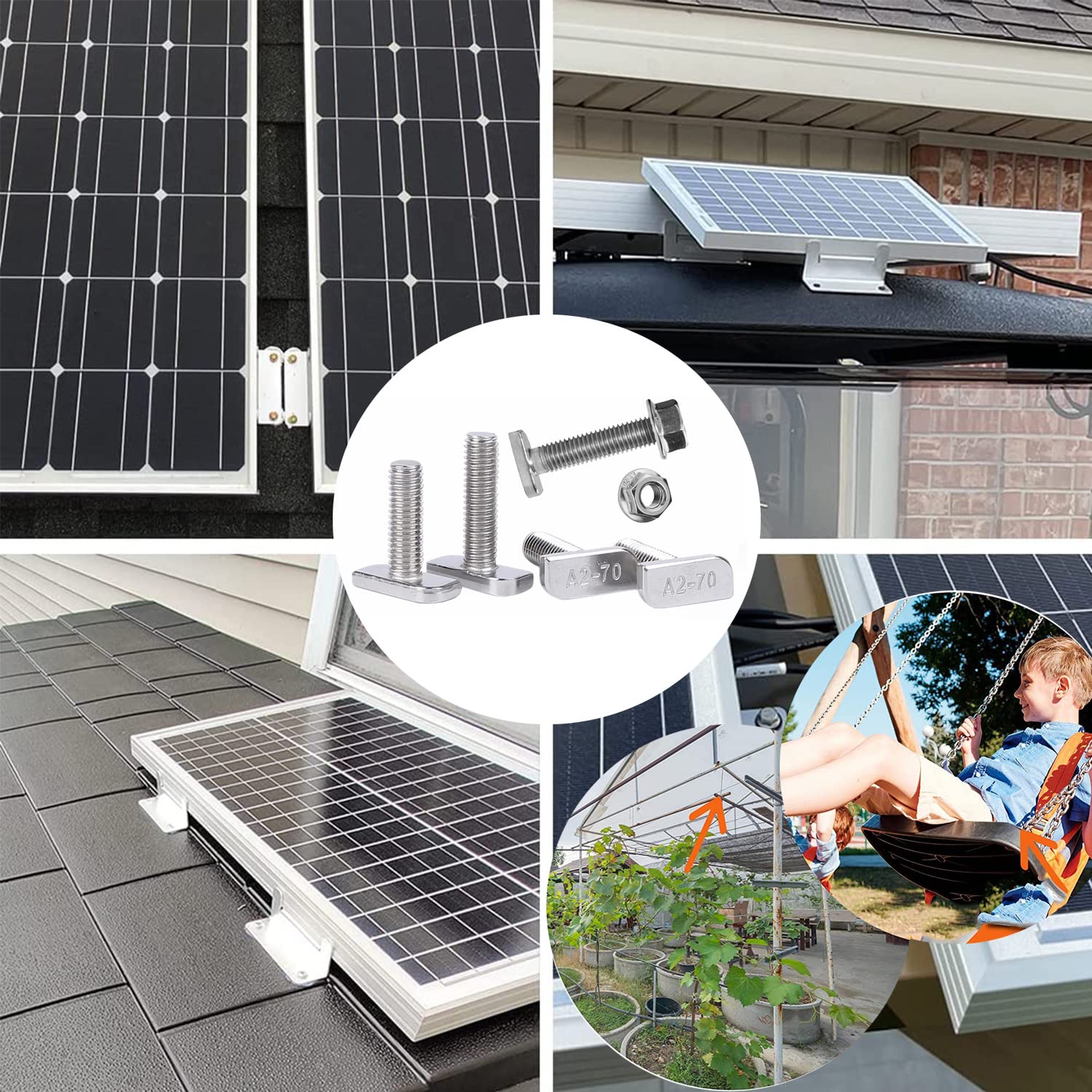 Viti A Testa Martello M8x20mm - 16 Pezzi Con Dadi, Acciaio Inox A2-70, Per Impianti Fotovoltaici - Foto 2