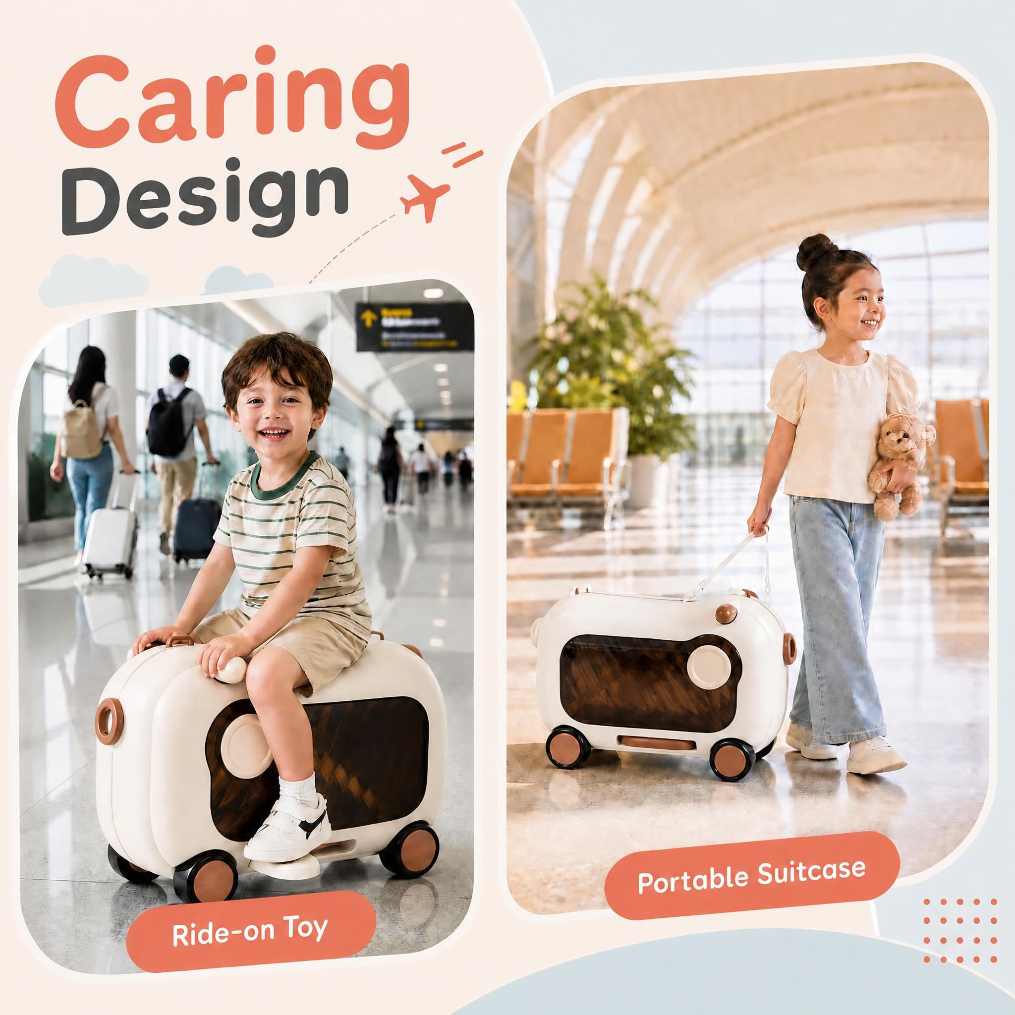 LIFEZEAL Valigia Cavalcabile per Bambini 2+ Anni con Ruote (Marrone)