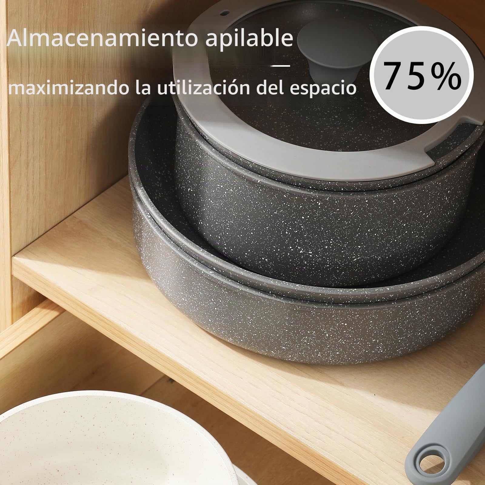 Juego de sartenes de cerámica, 9 piezas, ollas y sartenes no tóxicas, antiadherente, sartén de camping con tapa y asas extraíbles, apta para inducción y horno, apilable, color rosa