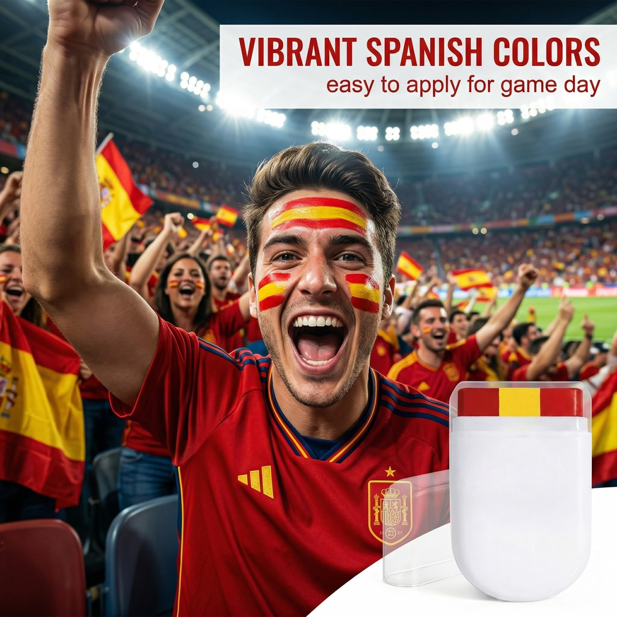 Pintacaras Bandera de España Pack de 2, Pintura Cara Rojo y Amarillo para Fans de Fútbol, Eurocopa, Mundial