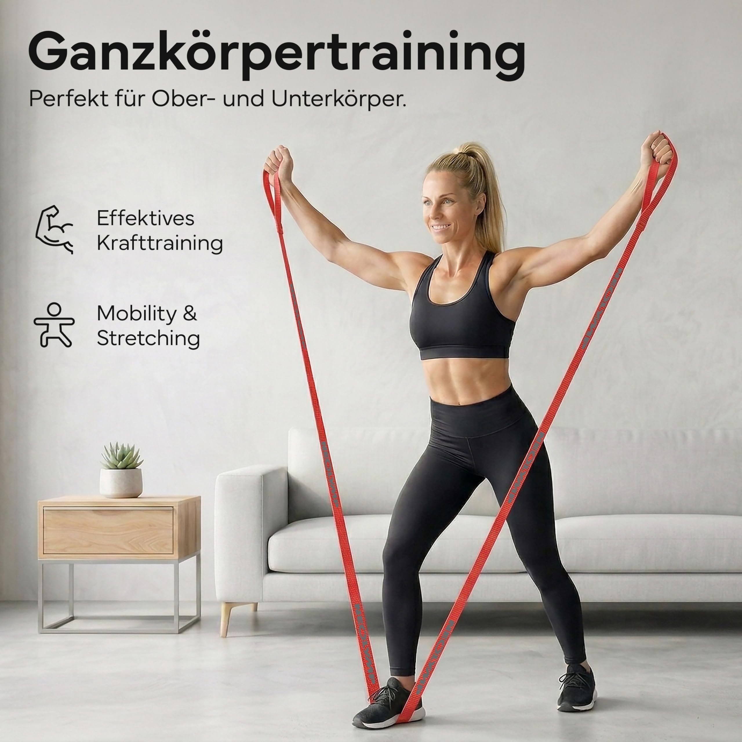 NEOLYMP Fitnessband mit Schlaufen – Premium Fitnessbänder Stoff für Krafttraining zuhause – Widerstandsbänder Krafttraining mit Griff & Level System – Resistance Bands Gymnastikband waschbar