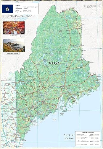 Miniatura 1 de Mapa de póster físico de Maine - 23.3 x 16.5 pulgadas - Papel laminado