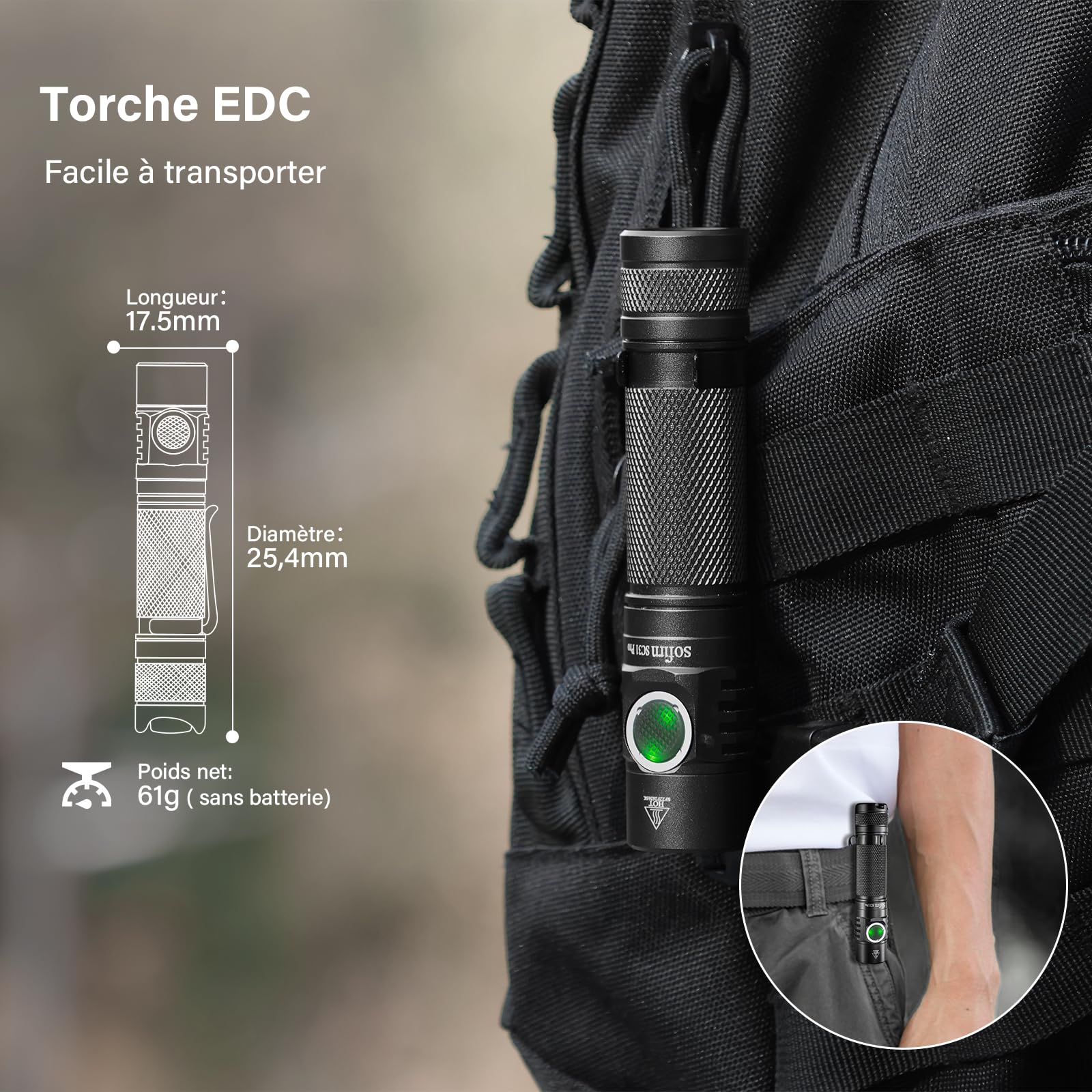 sofirn SC31 Pro Lampe de Poche Rechargeable, Lampe Torche Super Lumineuse 2000 Lumens avec LED SST40 6500K, Anduril 2 UI, IPX8 Étanche Lampe EDC avec Capuchon Arrière Magnétique