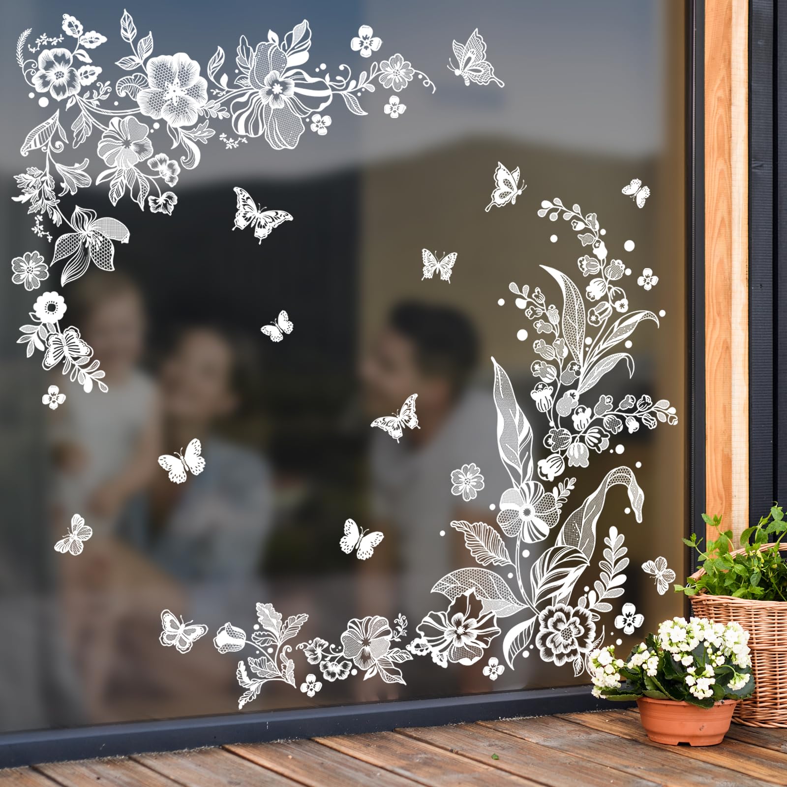 Stickers Fenêtre Pissenlits & Papillons Blancs – Anti-collision Oiseaux, Décor Électrostatique 65×50 Cm