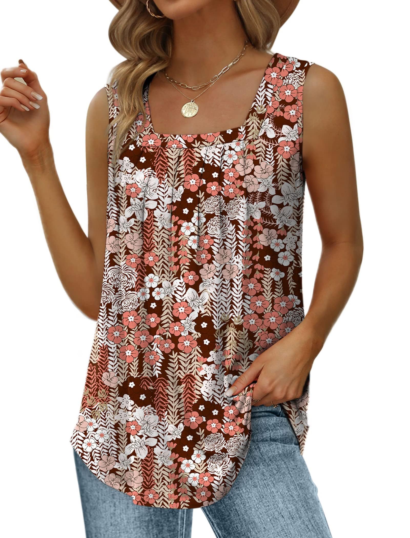 Cuptacc Tank Top Damen Quadratischer Hals Trendy Ärmellose Tshirt Elegant Top Damen Sommer Eckiger Ausschnitt Mit Falten Lockere Passform