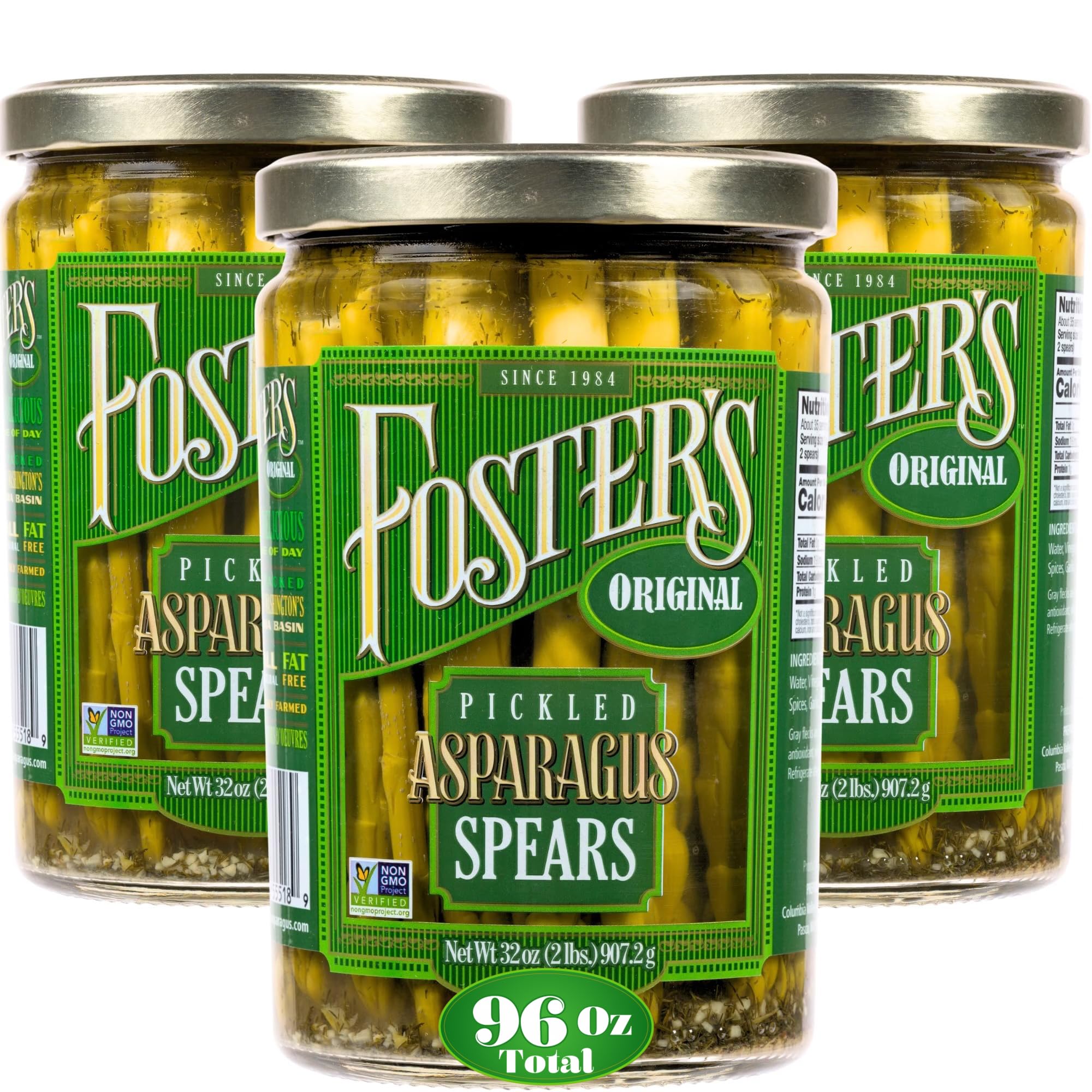 Foster's Pickled Asparagus Spears in a Jar, Original, 32oz, 3 Pack, Traditional Pickled Vegetables Recipe over 40 years, Gluten Free, Fat Free, Preservative Free Low Calorie Snack Farm Pickles