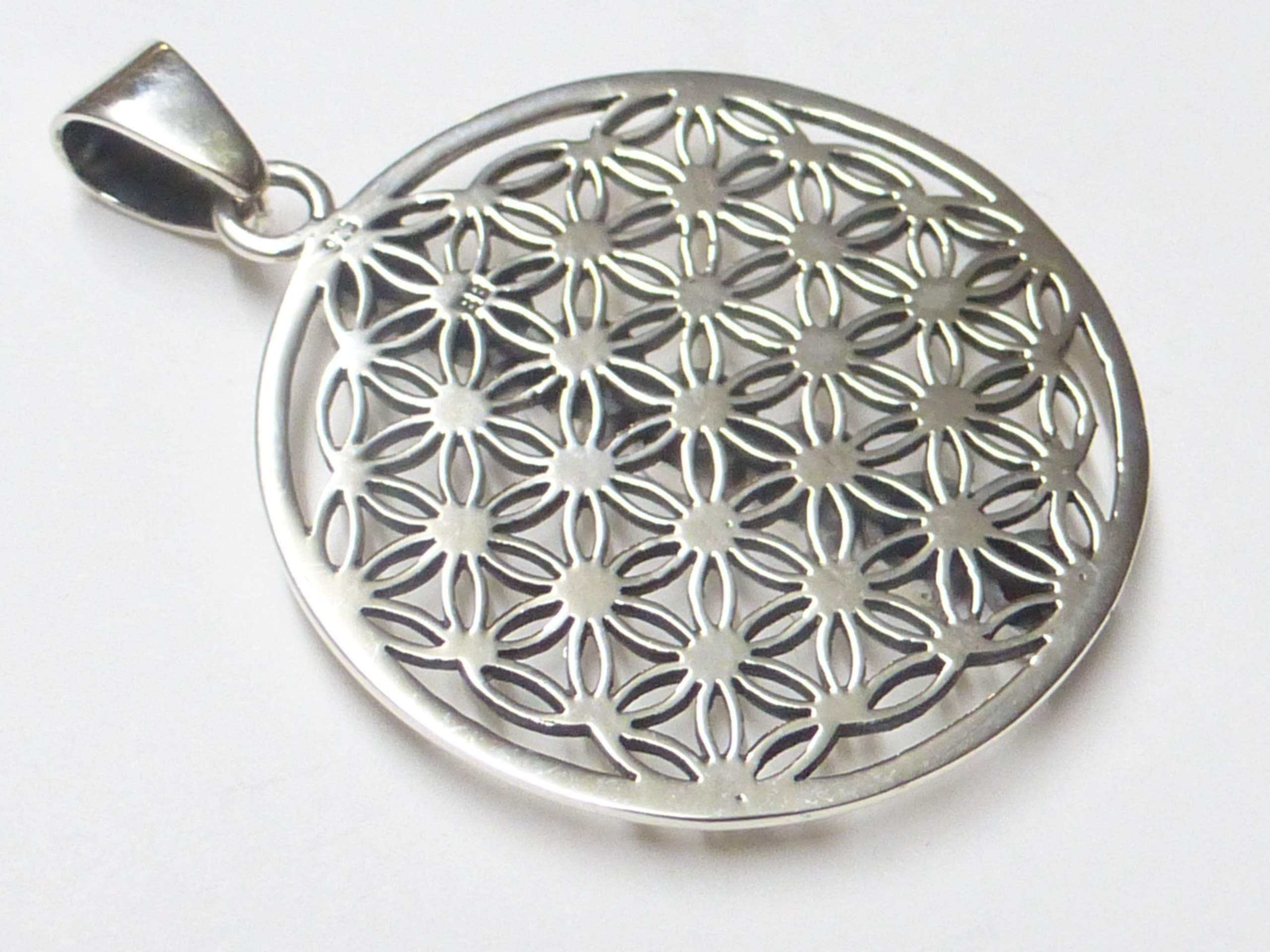 Zawieszka czakra, zawieszka do łańcuszka motyw kwiat życia z kamieniami czakry, srebro wysokiej próby, 3,0 cm symbol ochrony