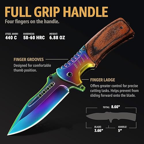 Miniatura 3 de Cuchillo de bolsillo - Cuchillos plegables arcoíris - Cuchillos EDC Jack - Mejor cuchillo de senderismo de caza de camping - Accesorios de viaje