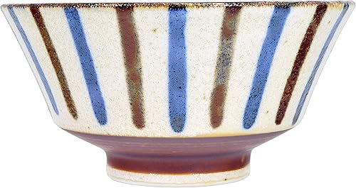 Miniatura 6 de Mino Ware Cuenco de arroz japonés, sopa de fideos de arroz Ramen Sarada Pasta, PAIKAJI Warp Chawan, 5.0 pulgadas, juego de 2