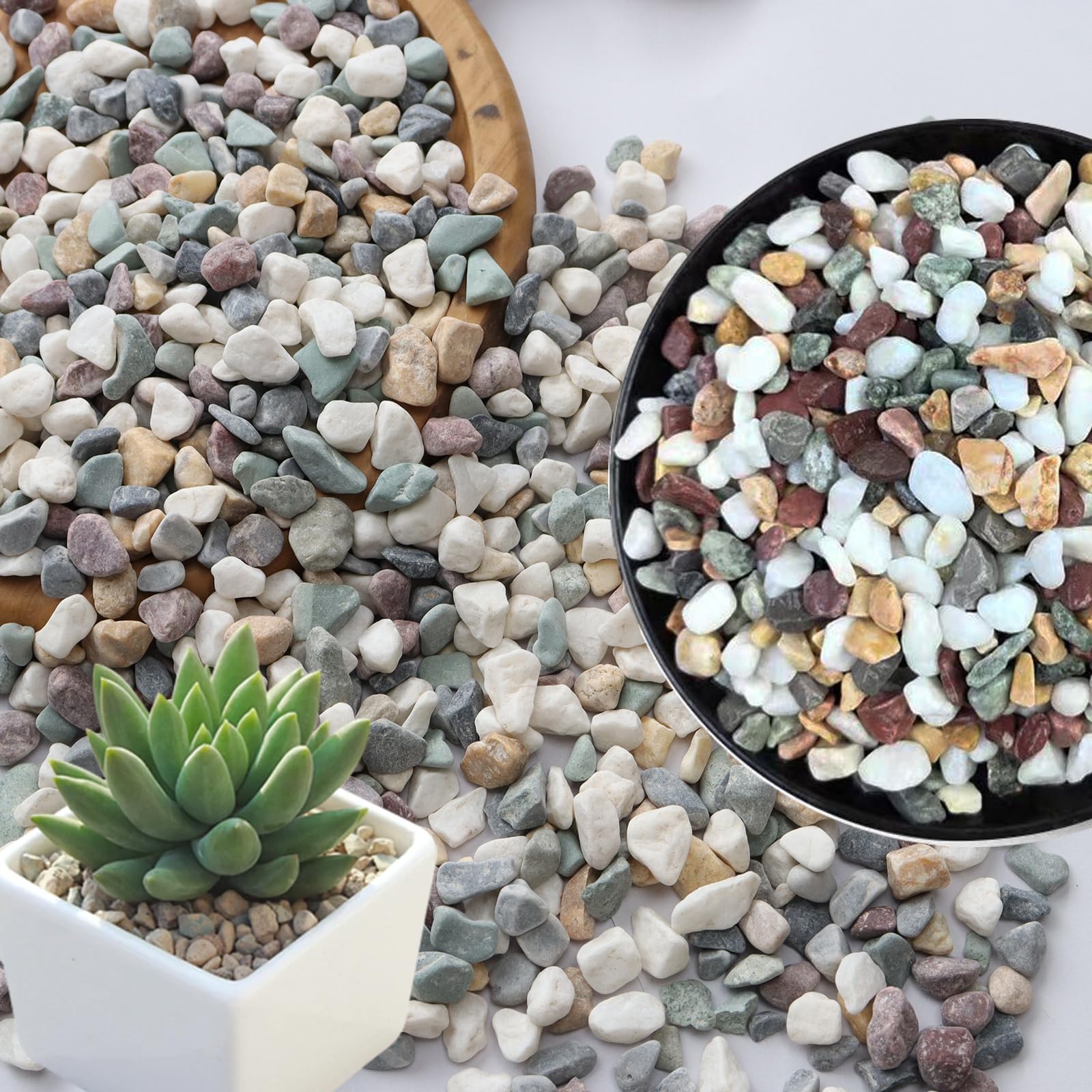 FLRAUTO Mixed Color Nature Gravel Pebbles for Landscaping, 5LB Decorative Stones for Potted Plants, 1/4 Inch Outdoor River Rocks for Fish Tank,