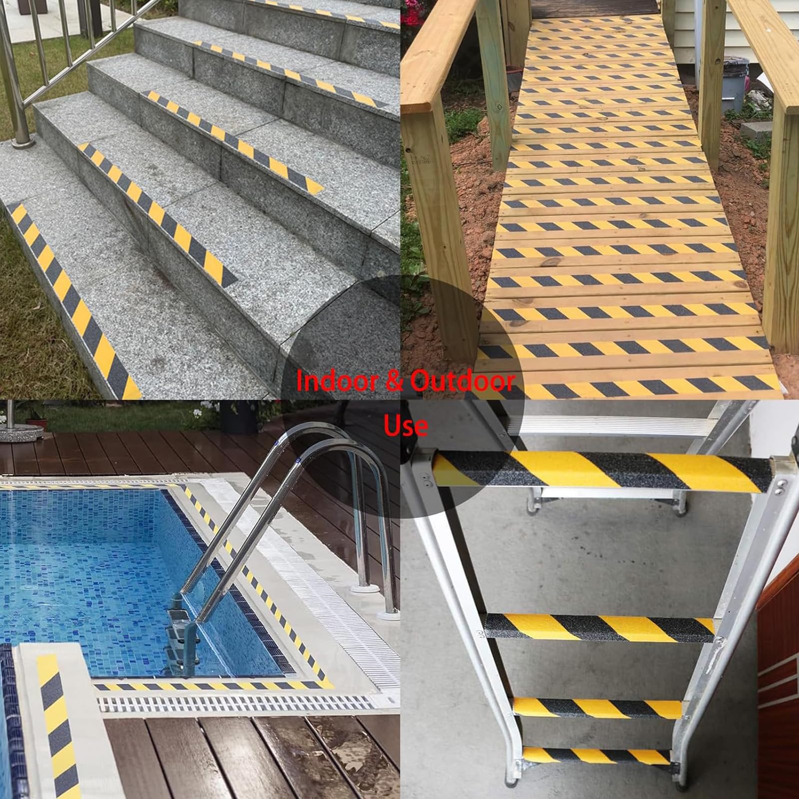 Cinta antideslizante de grano resistente para escaleras, suelos, interior y exterior, impermeable, antideslizante, 5 cm x 1,8 m, color negro y amarillo