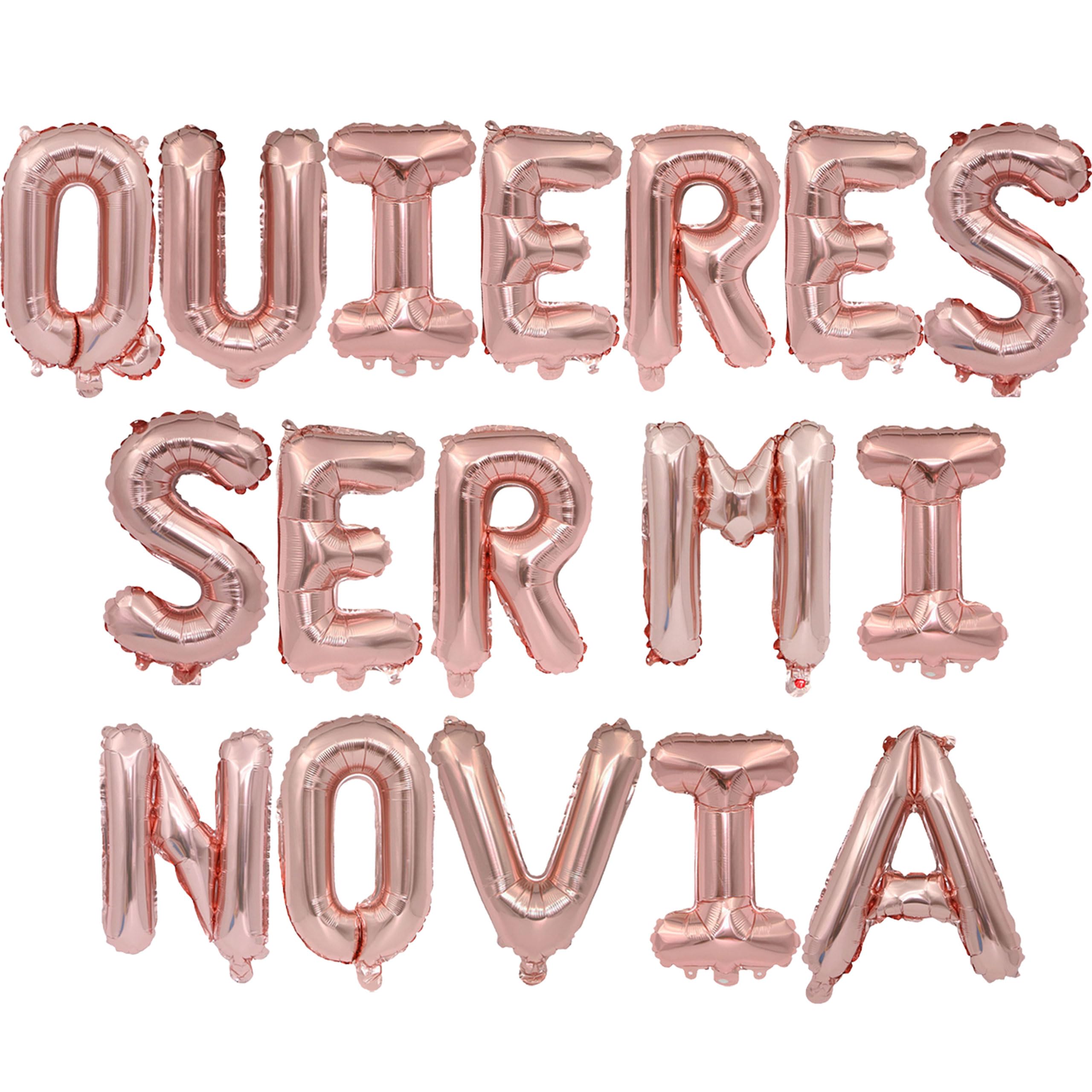 2 Set 34Pcs Rose Gold QUIERES SER MI NOVIA Letter Balloons 16in Balloon Foil Letter Decorations Party Decor Rose Gold Letter Balloons QUIERES SER MI