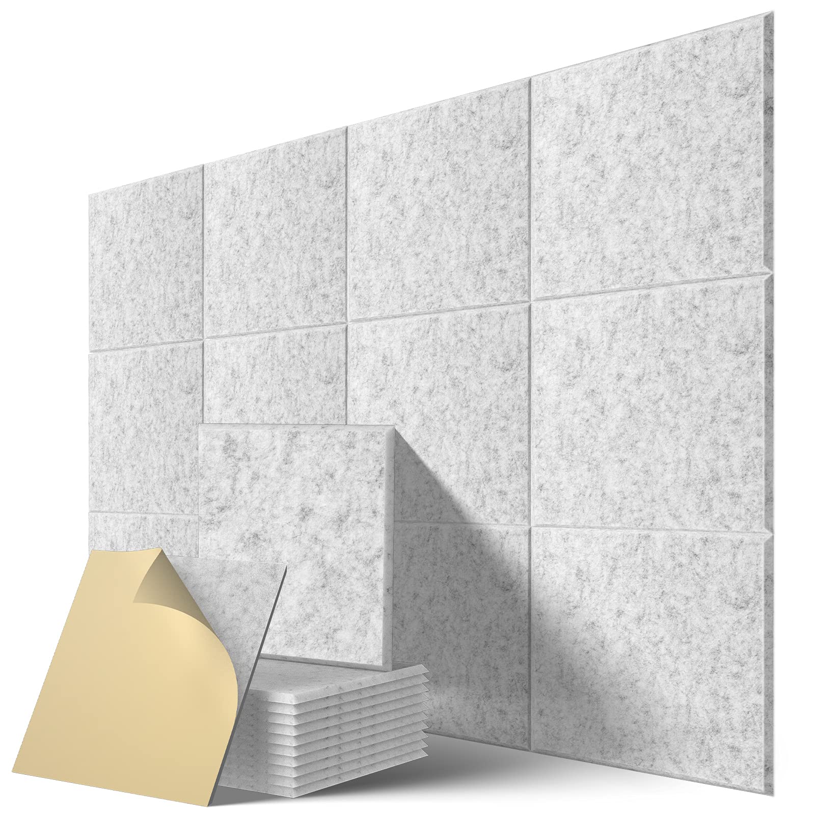 Photo 1 of 22 Pack Self Adhesive Acoustic Panels, 12" X 12" X 0.4" High Density Polyester Sound Proof Foam Panels for Walls, Soundproof Wall Panels for Home & Office (Sliver Gray)