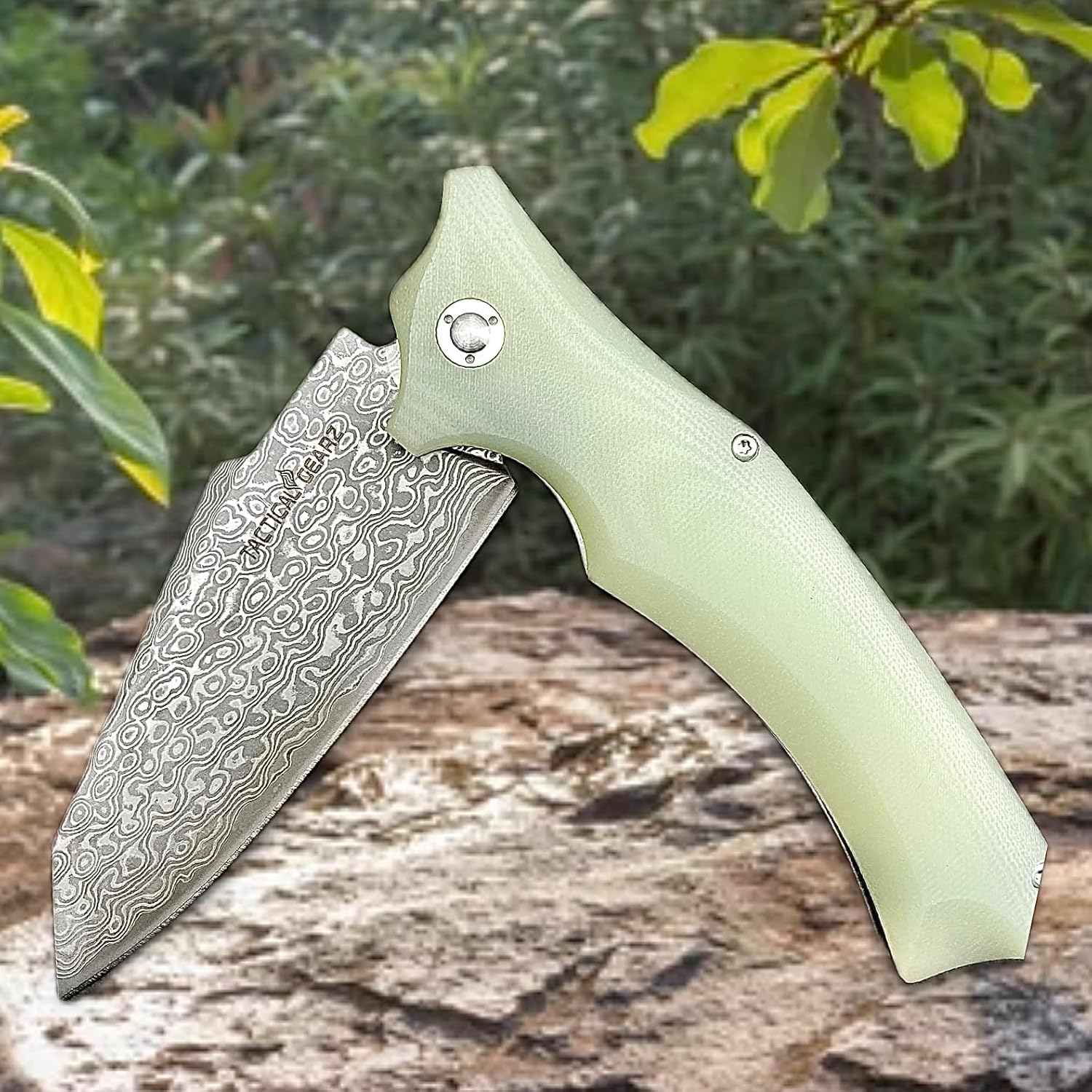 TACTICAL GEARZ Pocket Knife, Multi Layered Damascus Steel Blade w/VG10 Core, G10 Handle (Ice Vex XT)
