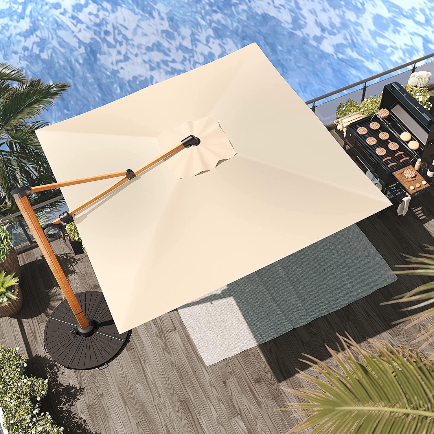 Grand patio Sonnenschirm Sonnenschutz Balkon, Ampelschirm 300 cm mit Kurbel, Windbeständig Sonnenschirme für Terrasse, Garten, Strand, UV-Schutz 50+ (Champagne, Rechteckig)
