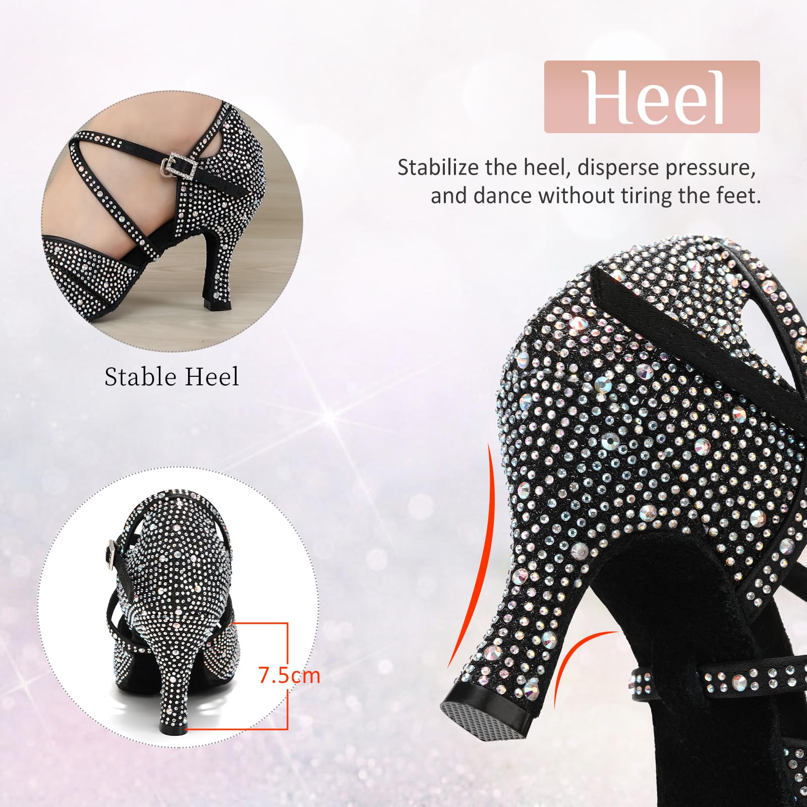 Damen Tanzen Schuhe Tanzschuhe Latein Salsa Glitzer Ballsaal Satin Strass Tanz Glitzer Offen Professionell Salsa Tango Bachata,YCL388,7.5 cm Absatz