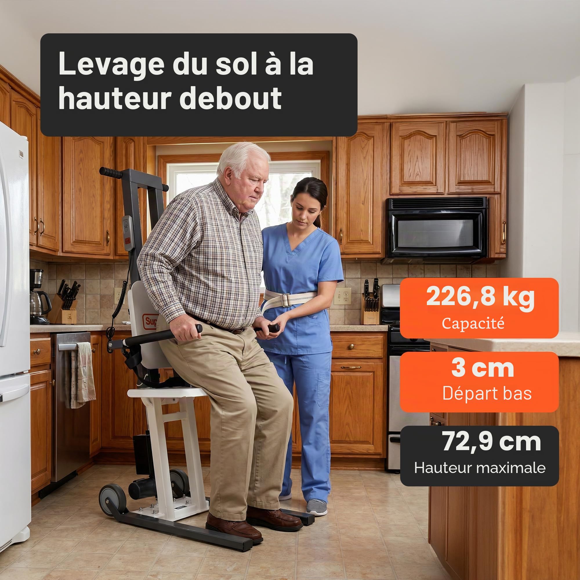 SuperHandy GoRise Élévateur électrique de sol à debout – Capacité 226,8 kg, assistance debout, portable, réglable, ergonomique, rangement facile