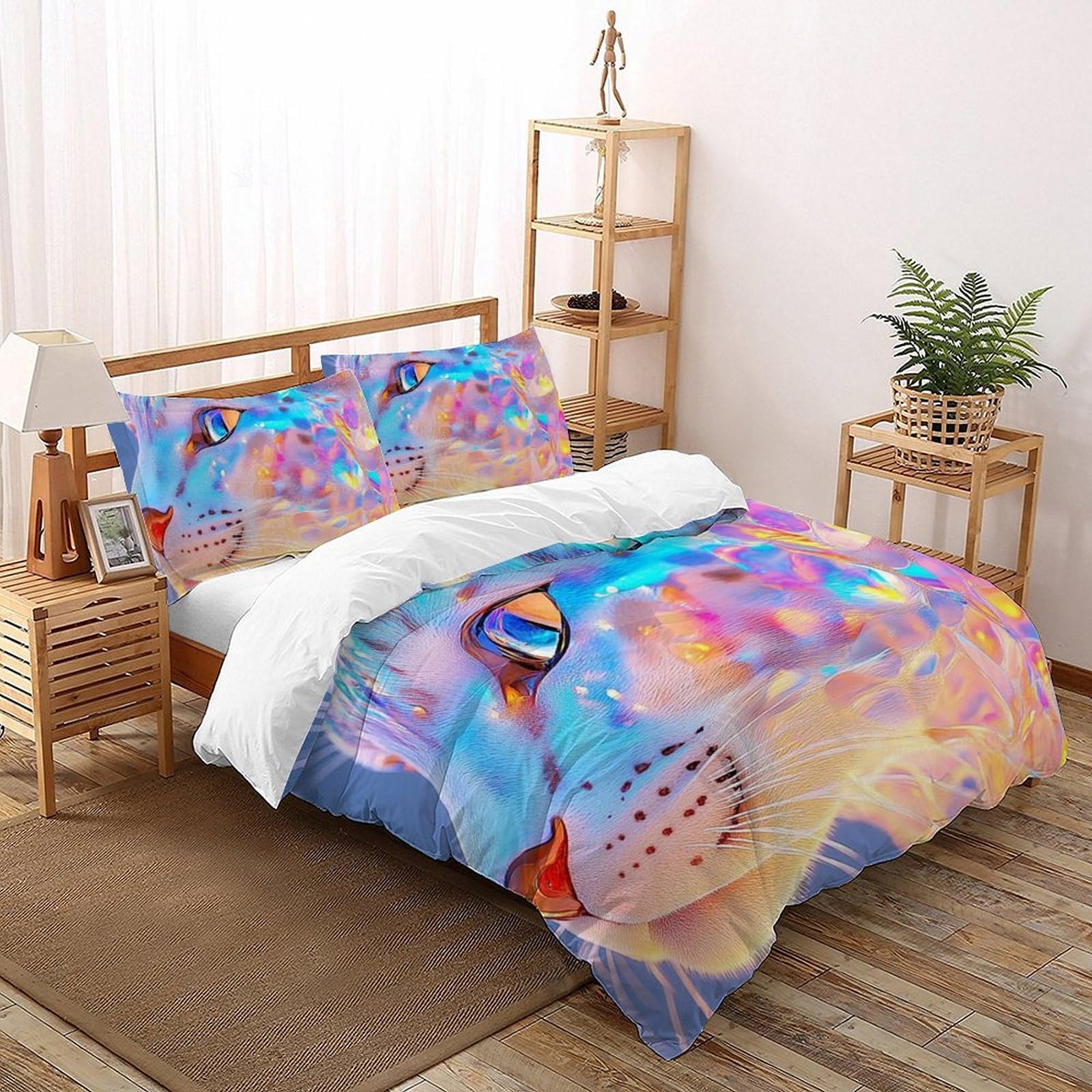 Housse de couette léopard imprimé animal 3D avec 2 taies d'oreiller microfibre filles