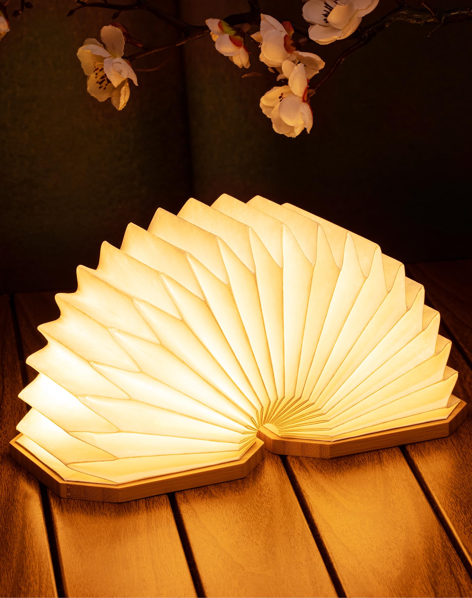 Lampe Accordéon Pliable Originale, Lampe de Bureau en Bois Portable, Lanterne en Papier LED avec USB pour Décoration Intérieure, Chambre et Bibliothèque (Bambou)