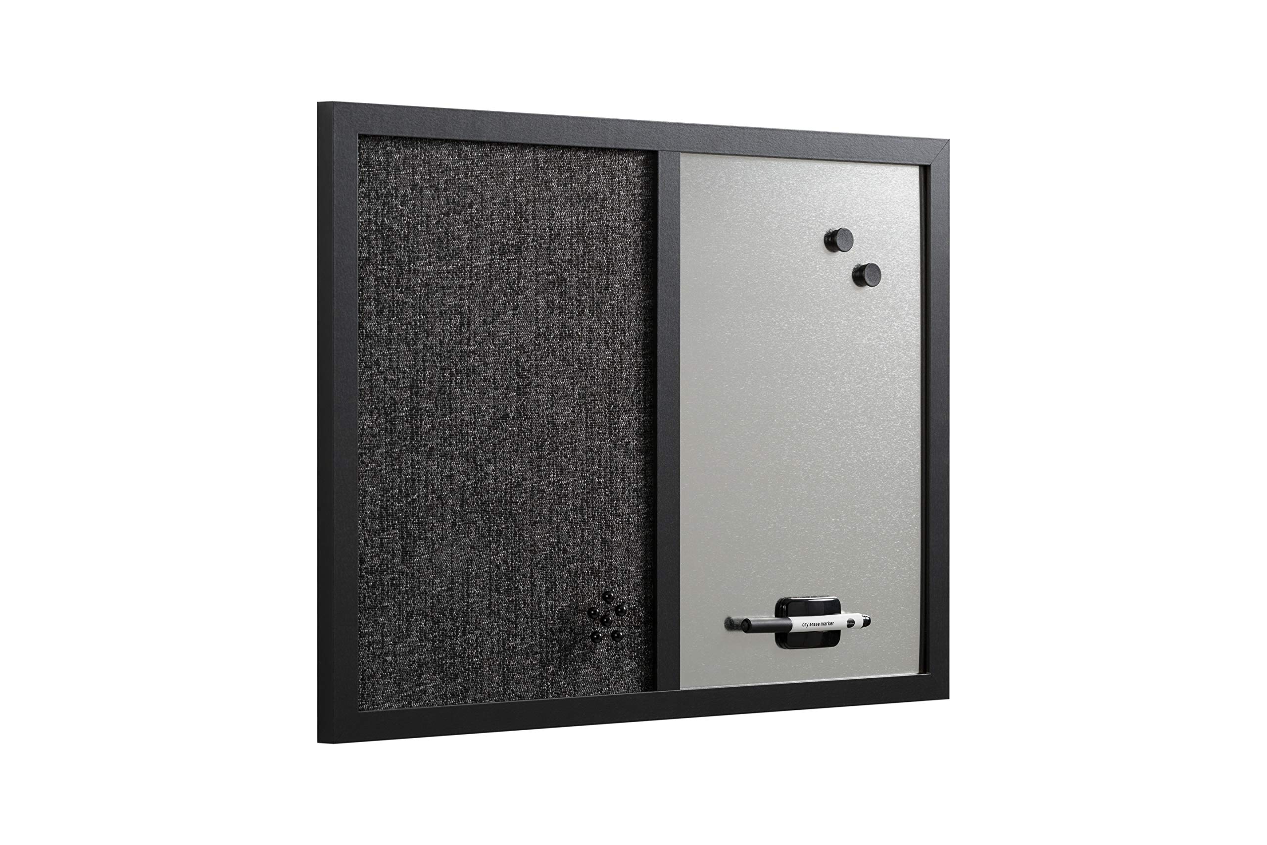 Bi-Office Black Shadow tablica wielofunkcyjna, magnetyczna, ścieralna na sucho, w kolorze srebrnym, z panelem materiałowym, matowa czarna rama MDF, 90 x 60 cm