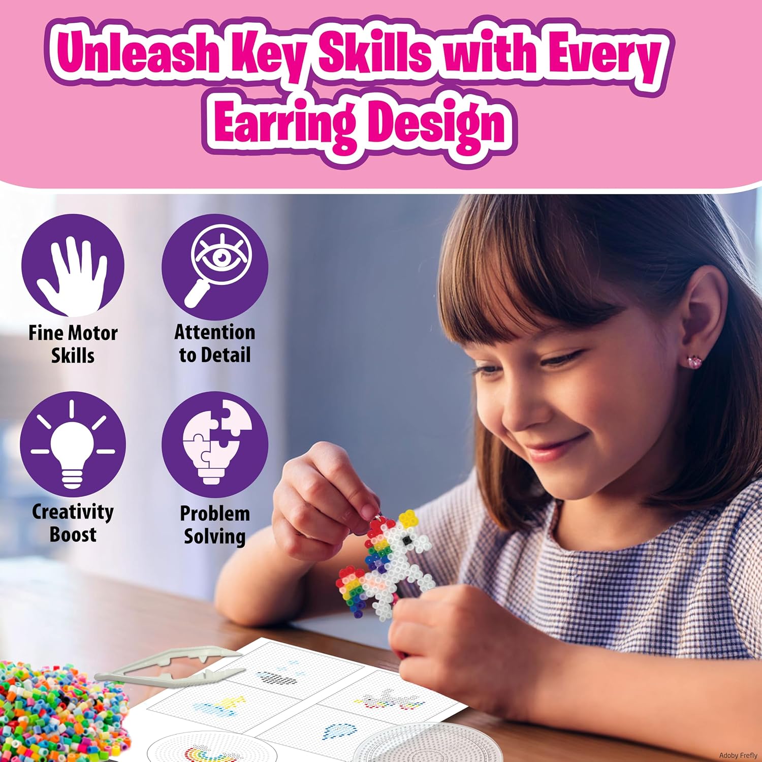 Small World Toys Iron Beads for Kids Kit, Over 850 Pcs Colorful Fuse Bead Kit for Kid Craft, Fashion Endearing Earrings Beads, Kids Arts and Crafts, Gifts for Girls Age 7-12