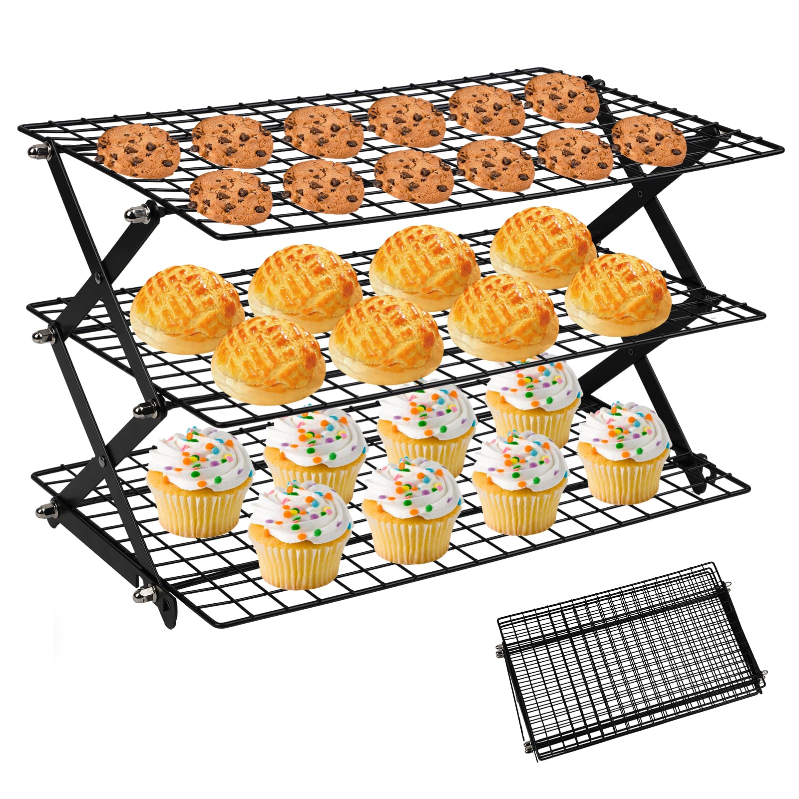 Collapsible Cooling Racks For Baking, Oven Tray Cake Cooling Rack Stackable Wire Racks for Baking Tray Cooling Stand, Stackable Wire Rack Baking Tray for Cake, Dessert, Paint Drying (Third Floor)