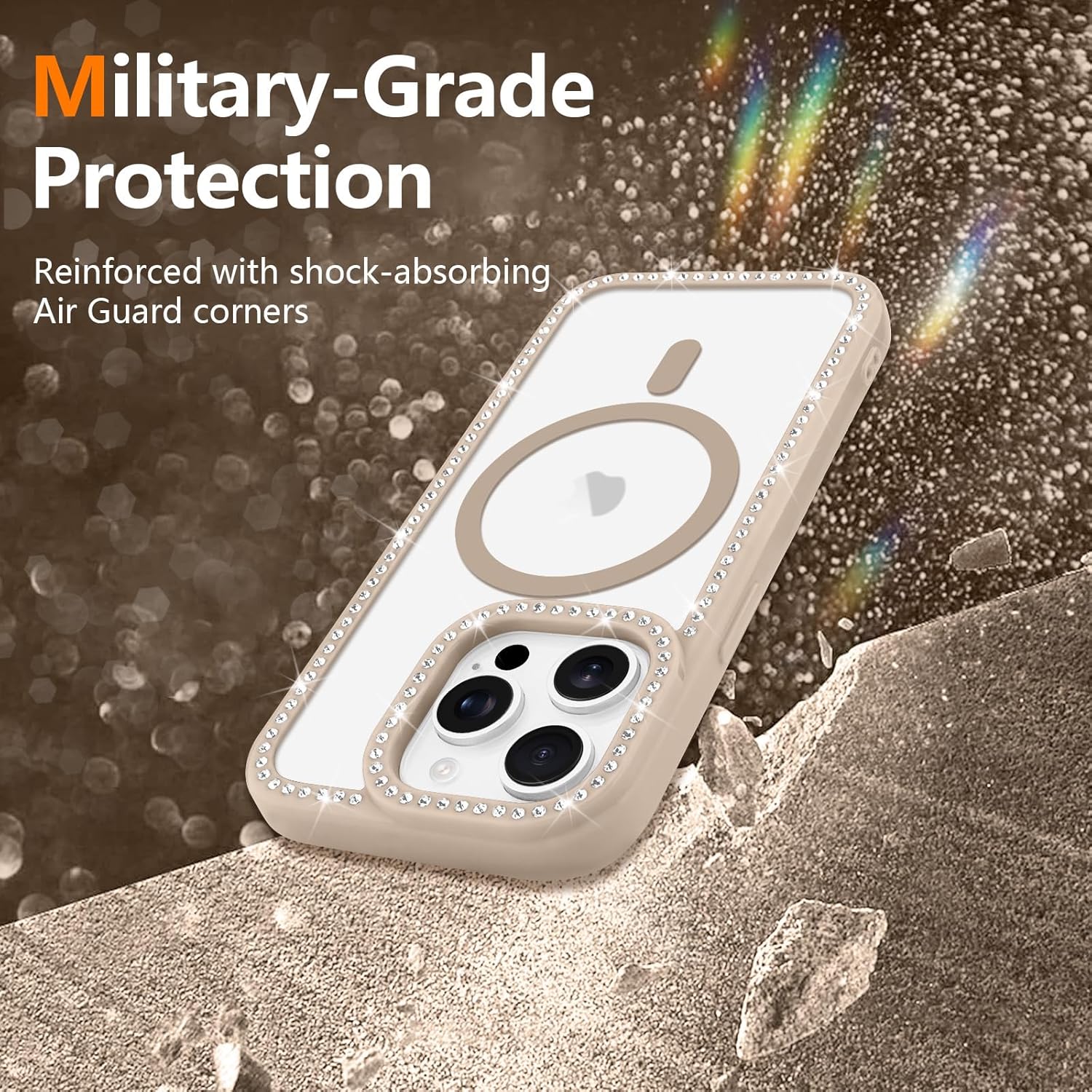 LCHULLE for iPhone 14 Pro Max Case, Magnetic Clear Glitter Diamond Rhinestones for women girls Compatible with MagSafe Shiny Sparkle Soft TPU Bumper Shockproof Phone Case for iPhone 14 Pro Max, Coffee - Image 6