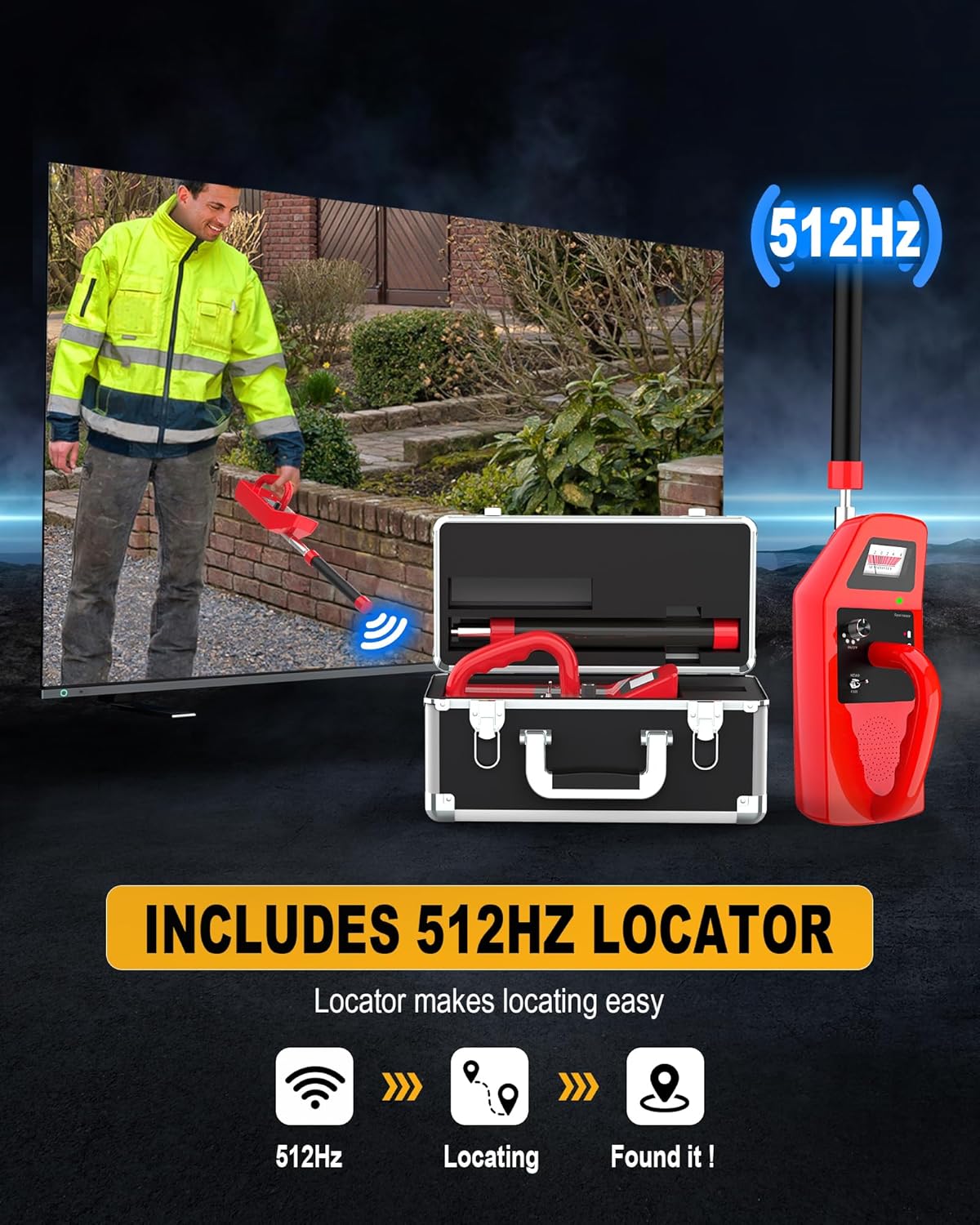 Anysun Sewer Camera with Locator, Self Leveling, Distance Counter, 7MM Thicker Cable, 165Ft/50M Pipe Inspection Cameras with 9'' 1080P Monitor, Video Drain Camera IP68 Industrial Borescope Snake, 32GB