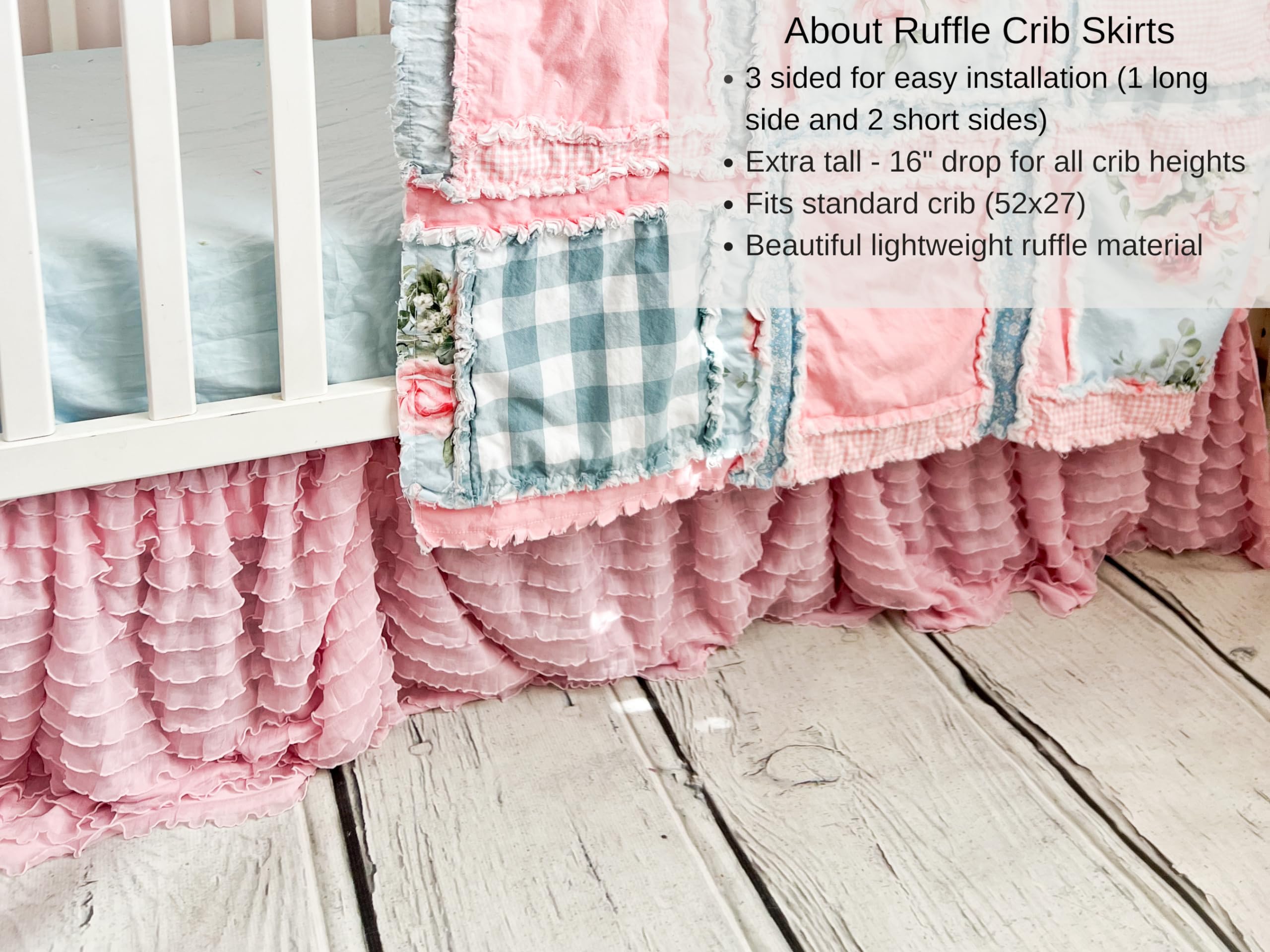 Baby Pink Ruffled Crib Skirt, Pastel Girls Baby Bed Skirts for Cribs, Infant Bedding Dust Ruffle Boho Nursery Decor AVTRBoutique