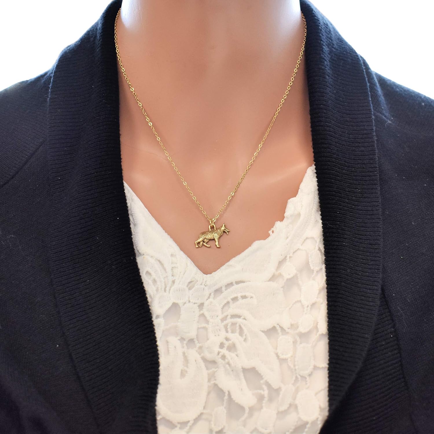 MOM & THREE DAUGHTERS Antique Gold German Shepherd Necklace | 18" with 2" Extender Chain | Realistic Dog Charm Necklace - Image 2