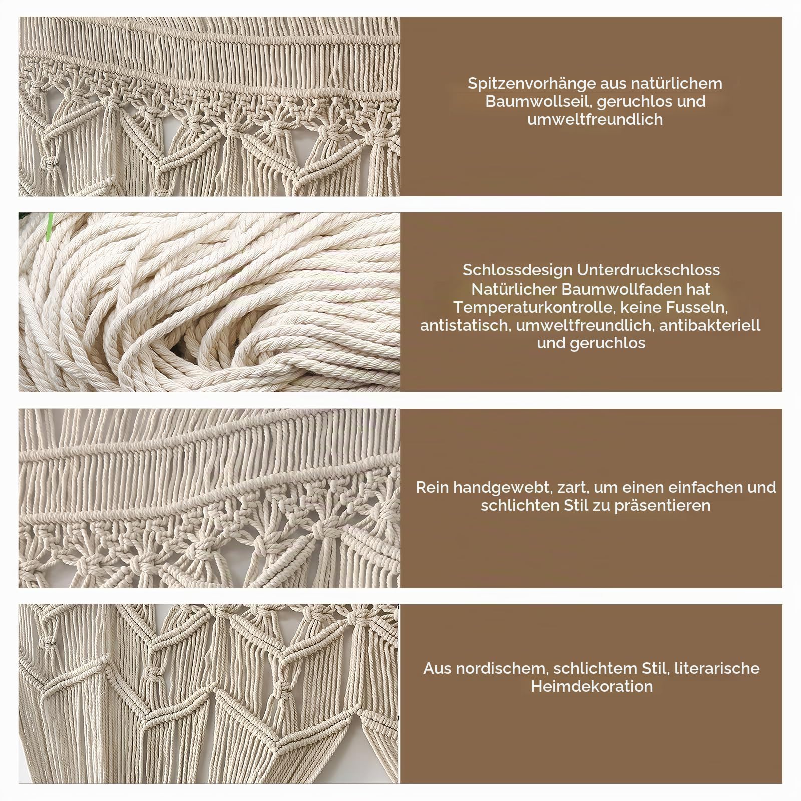 PORFOYO Makramee Vorhang 180x100cm, Boho Türvorhang und Fenstervorhang, Handgewebter Makramee Raumteiler im Bohème-Stil, Vorhang für Türen, Fenster, Wohnzimmer, Schlafzimmer oder Hochzeitsdekoration