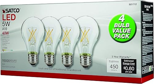 Miniatura 3 de Satco S21712 5 vatios; LED A19; transparente; 2700 K; Base media; 120 voltios; 48 bombillas
