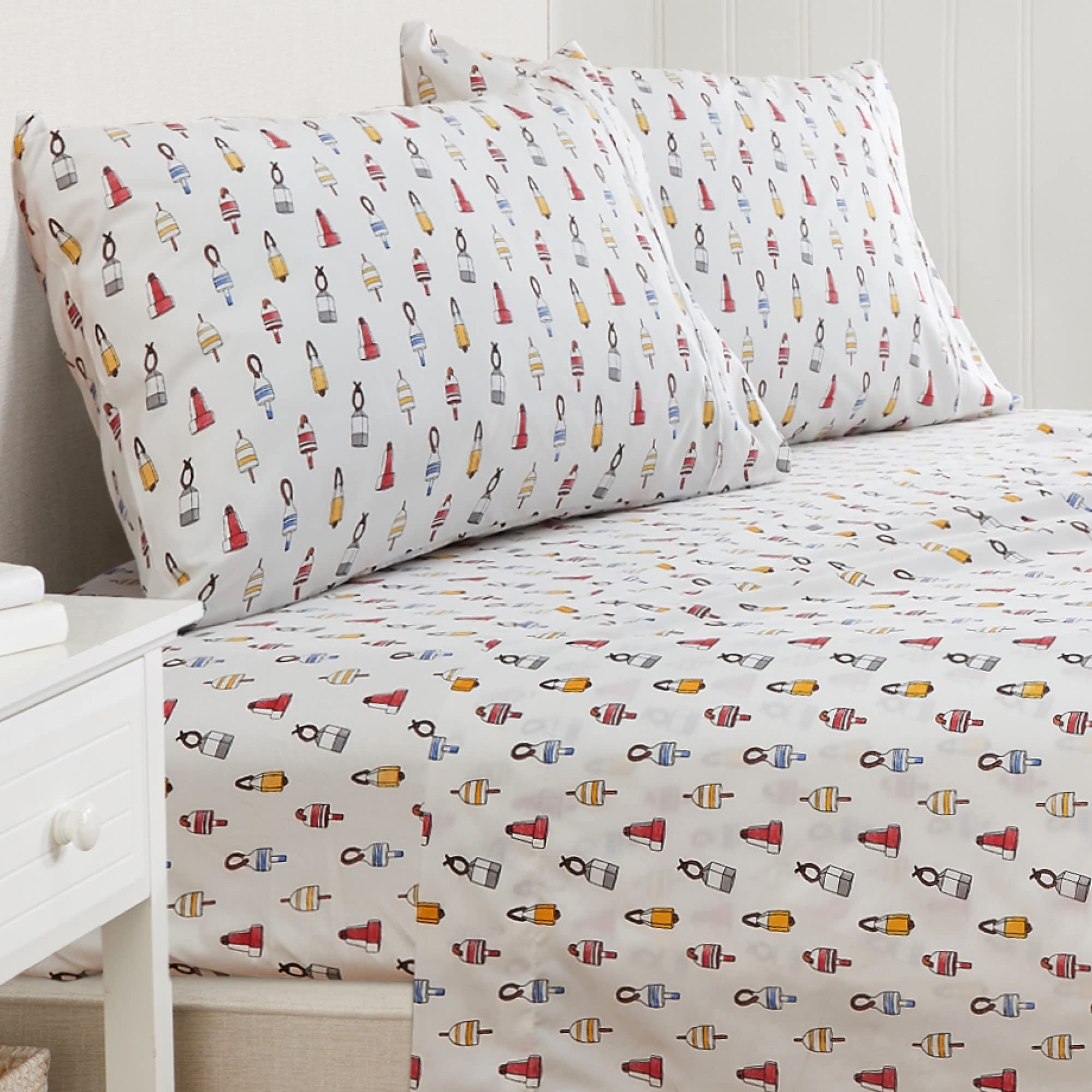 Great Bay Home4-Piece King Coastal Microfiber Sheet Set | Nautical-Printed, Ultra-Soft Sheets | Wrinkle & Fade Resistant Beach-Themed Prints & Patterns Bedding Sheets & Pillowcases. (King, Buoys)