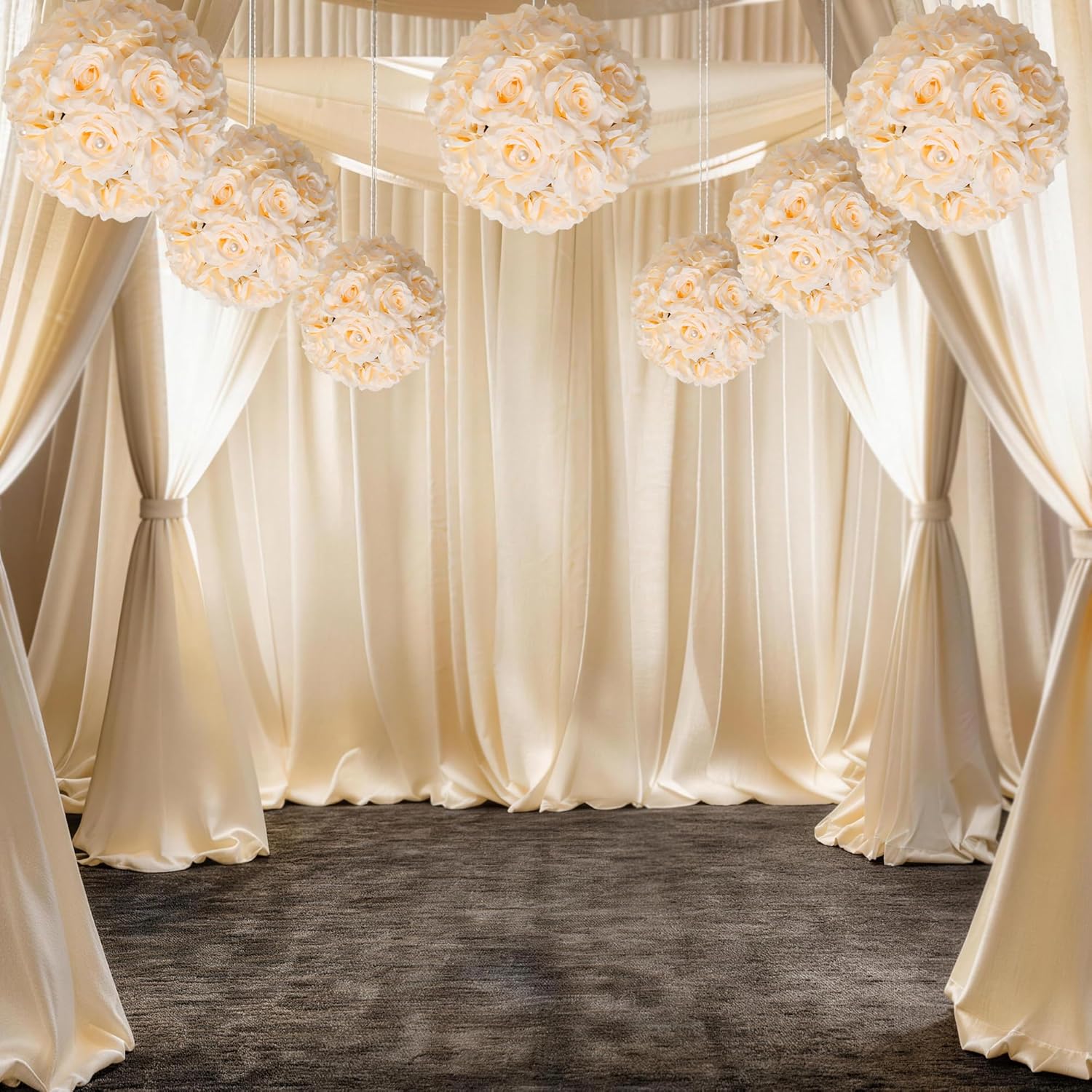Flower Centerpieces for Wedding Tables: 2 Pcs 9.5 inch Diameter Pearl Inlaid Champagne Silk Rose Artificial Flower Ball for Weddings Party Birthday Bridal Shower Decorations