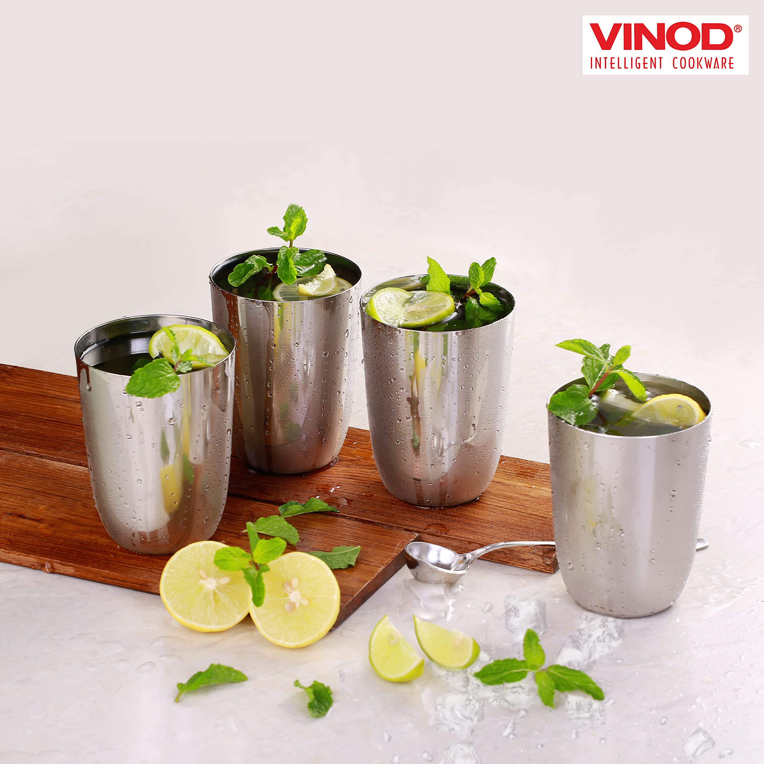 Vinod Juego de 4 vasos de acero inoxidable, vasos de metal premium | vasos de cerveza | jugo de vidrio