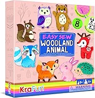 KRAFUN Easy Sewing Kit for Beginner Kids Arts & Crafts, 8 DIY Projects of Stuffed Dolls of Woodland Animals, Bear, Bunny, Fox, Owl, Instructions & Felt, Gift for Girls, Boys, Learn to Sew