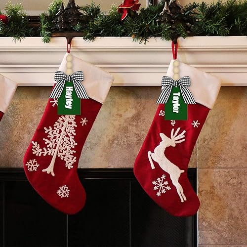 Miniatura 4 de Etiqueta con nombre para calcetín de Navidad, etiquetas de madera personalizadas, en blanco, rústicas, para casa de campo, con cuentas de madera y