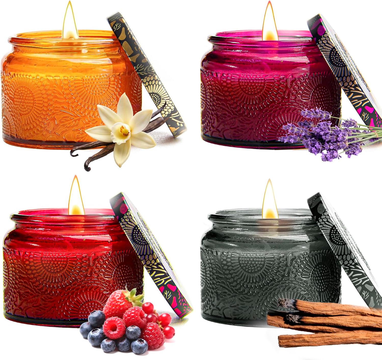 Scented Candles Gift Set 4 Pack, Natural Soy Wax Candles for Home, Natural Soy Wax, Aromatherapy Gifts Sets for Women Men, 11.2 oz-Lavender Vanilla Sandalwood Berry