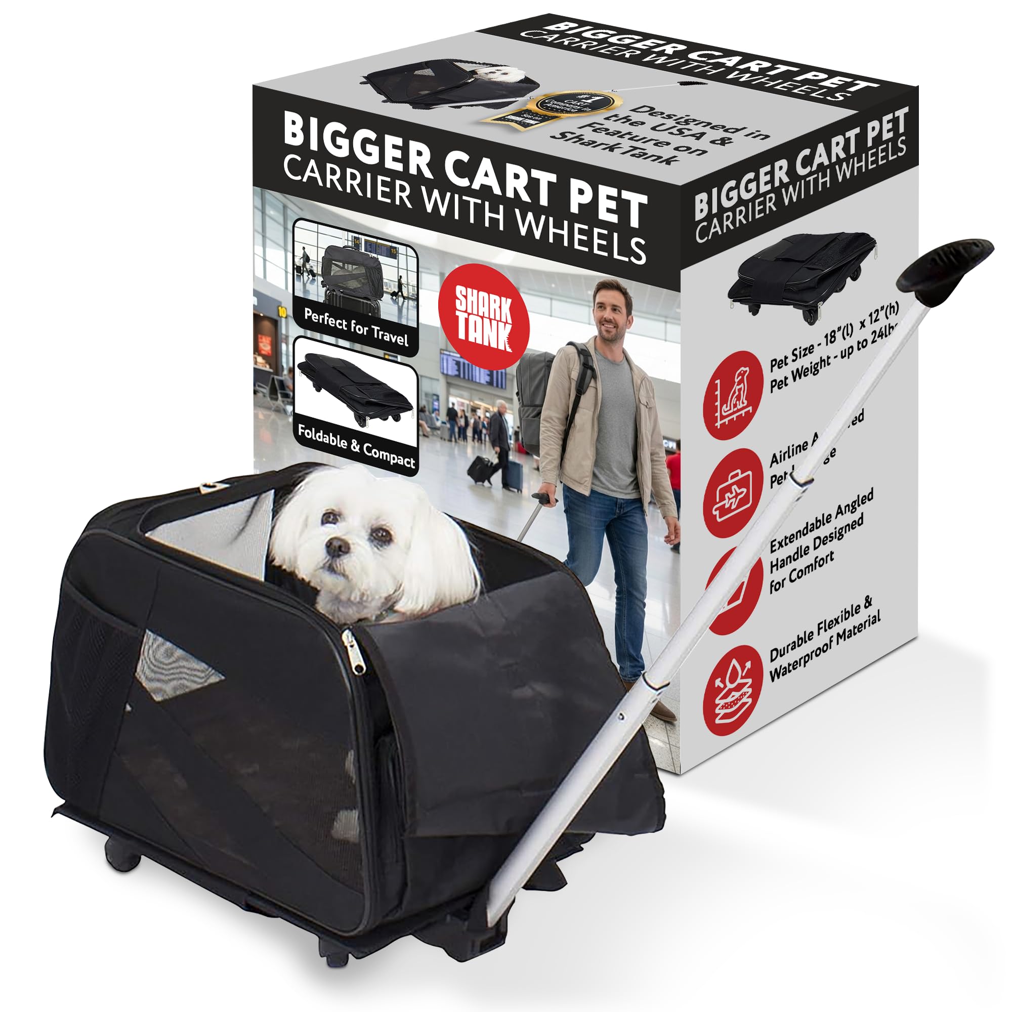 dbest products Rolling Pet Carrier with Wheels Airline Approved - TSA Dog Cat Carrier for Airplane Travel - Wheeled Pet Carrier 18x12x20 for Pets up to 24lbs - Collapsible Travel Bag
