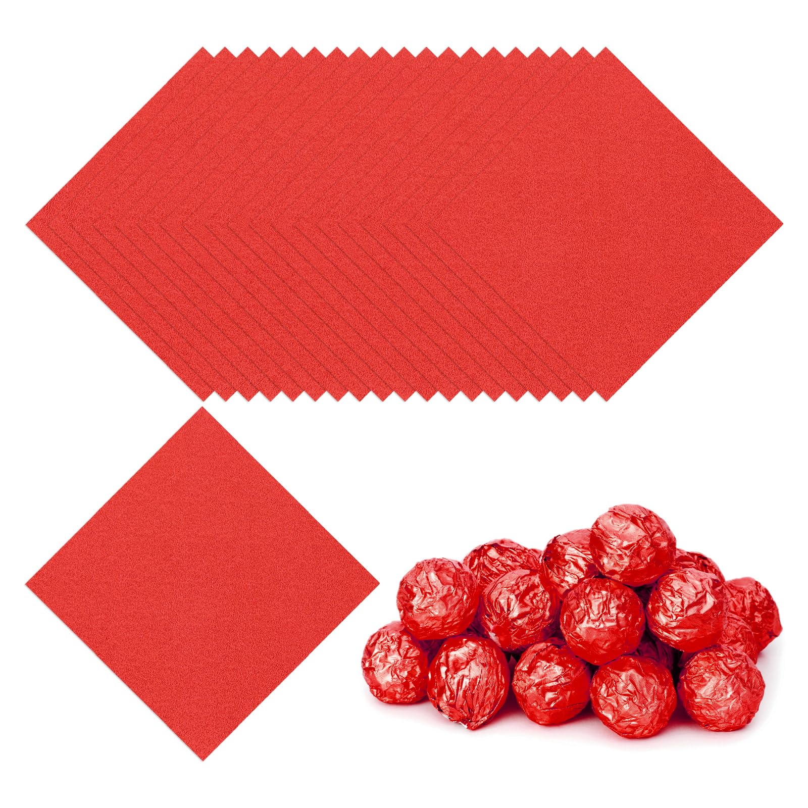 QUARKZMAN 100 Fogli Alluminio Rosso Per Caramelle – 10×10 Cm, Texture Brillante, Per DIY E Confezionamento
