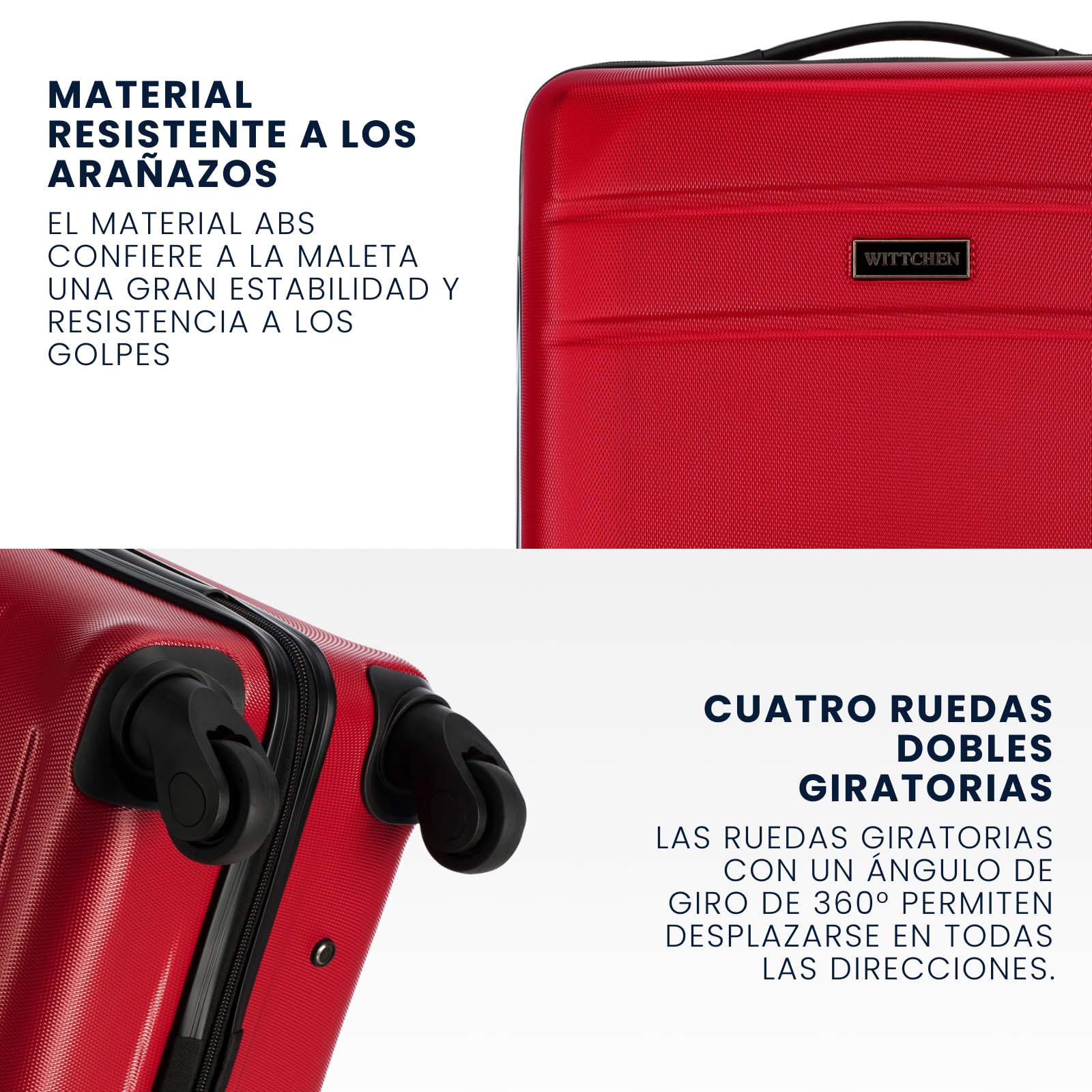 WITTCHEN Maleta Mediana Trolley de Viaje de ABS con 4 Ruedas giratorias Cerradura de combinación Asa telescópica Globe Line Rojo Ryanair/Vueling/Iberia/easyJet/Iberia Express/Air Europa