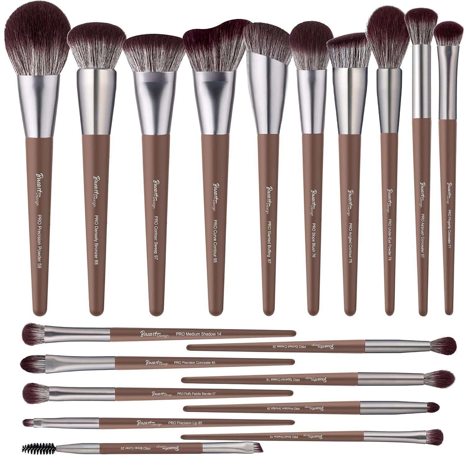 Bueart Design 19Pcs PRO Makeup Brush Set (Chocolate&Gunmetal Grey)