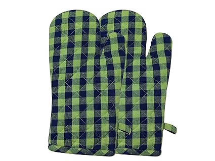 Subiksha Cotton Heat Proof Oven Mitts for Kitichen, Cooking, Baking, Grilling, Camping, Barbecue (Pack of 2 Combo) - Green and Black