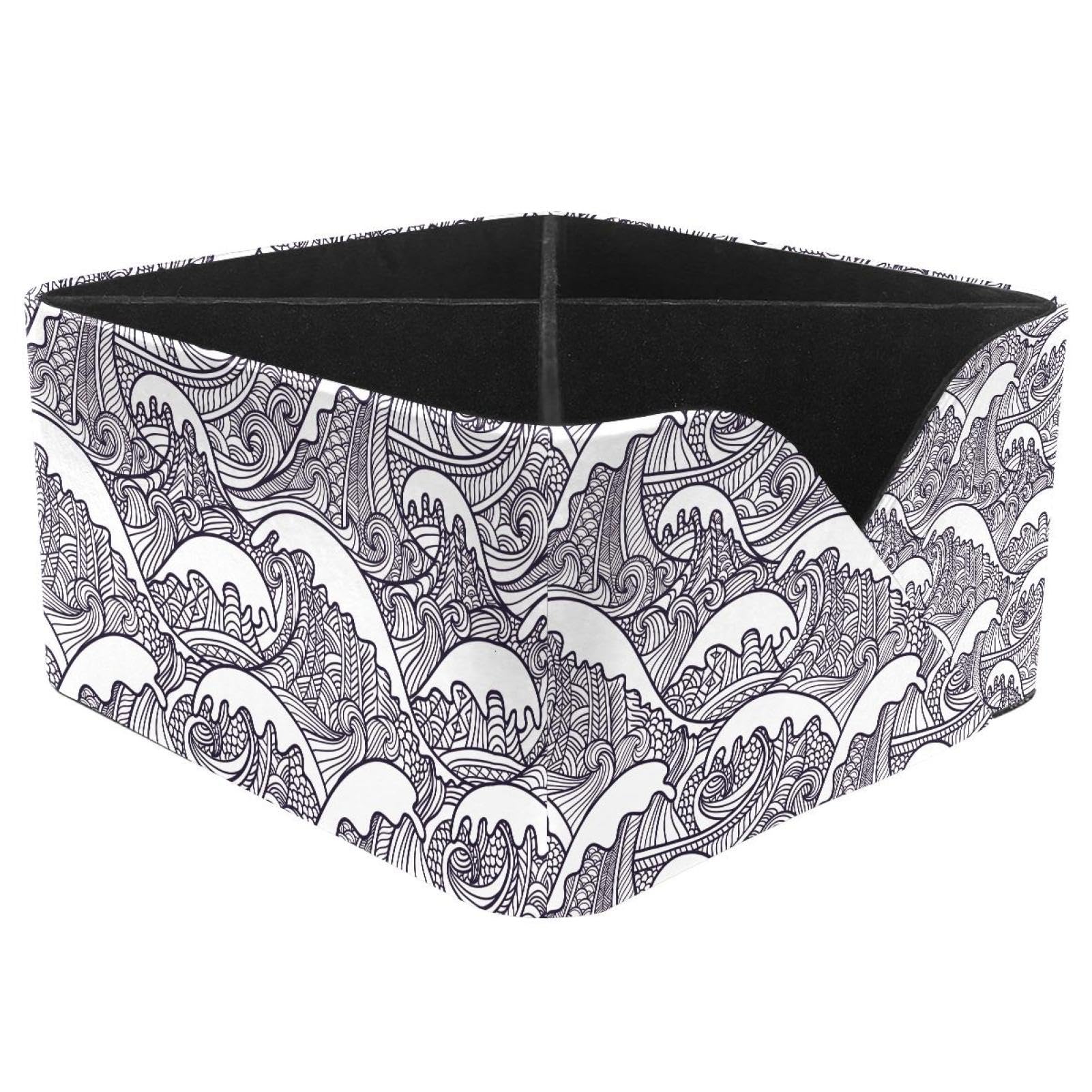 KengjuTesu Sea Wave Pattern Desktop Organizer Pen Holder, Rectangular Pencil Cup for Office, Study and Makeup Stations
