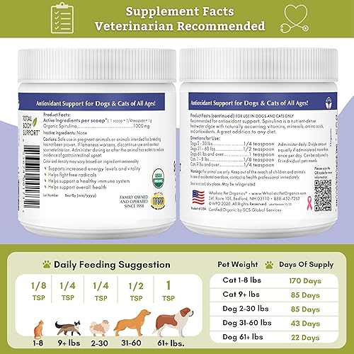 Miniatura 6 de Wholistic Pet Organics Polvo de espirulina orgánico para perros Super Greens Powder Suplemento de apoyo de alergia estacional para perros,