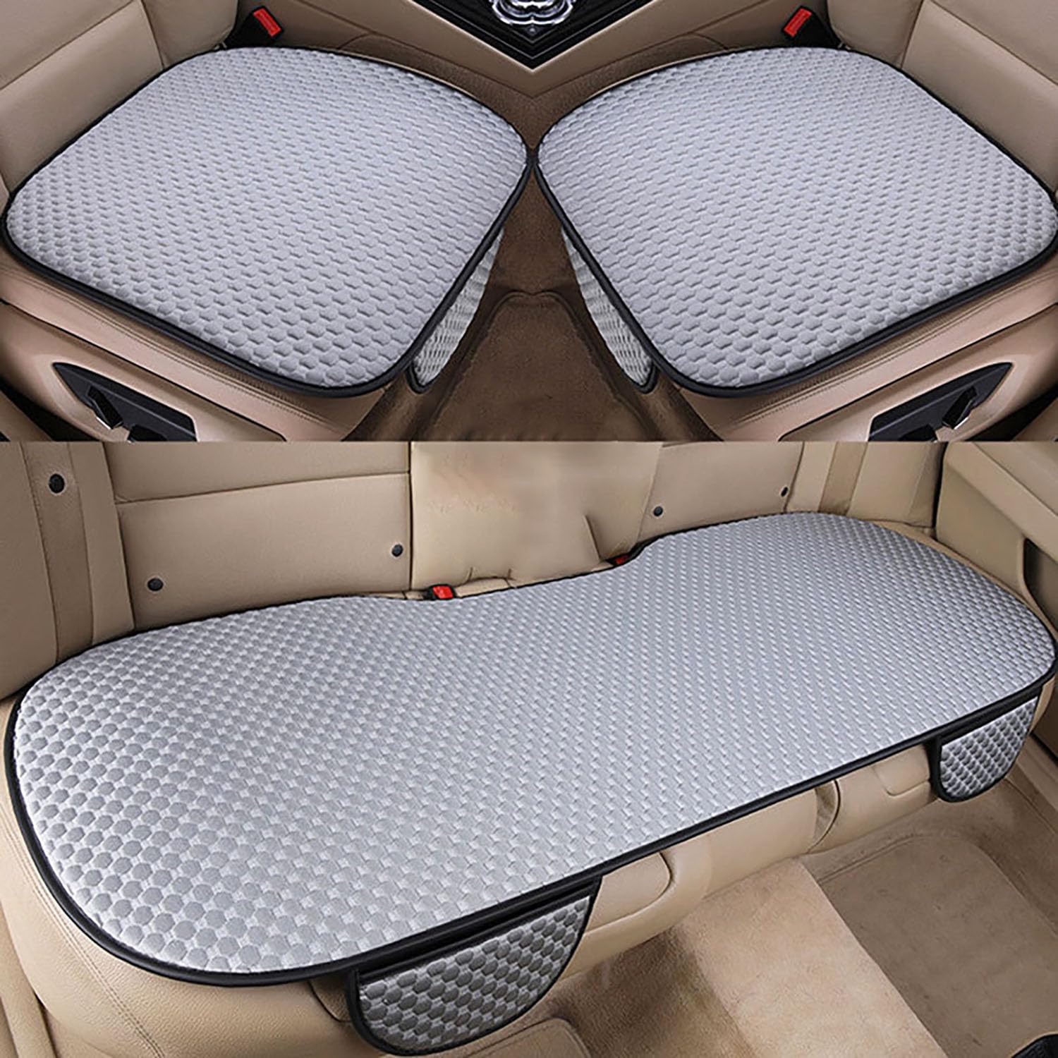 acdiac Universal Ice Silk Car Seat Cover Summer Auto Cool Cushion Breathable Cozy Non-Slip Car Seat Pads 3pcs/Sets (Gery)