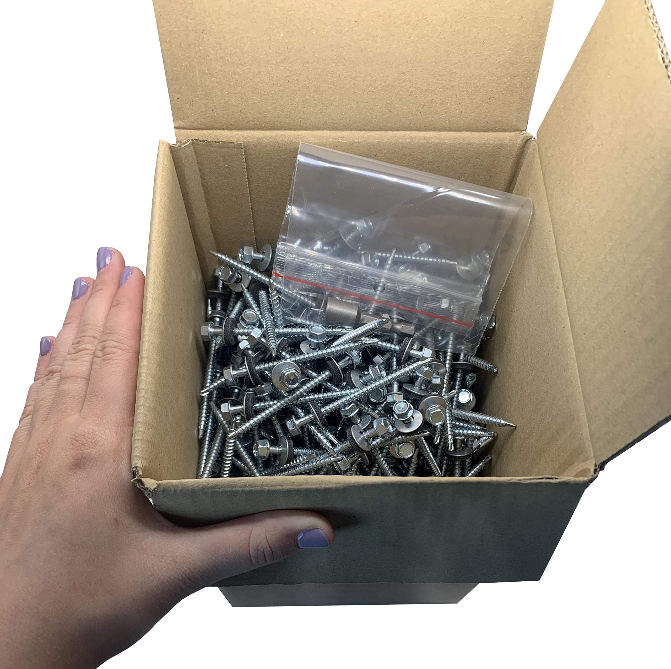 Selbstschneidende Schrauben aus verzinktem Stahl, DIN 7504-K, 4,8 x 70 mm, mit EPDM-Unterlegscheiben, Sechskant-Unterlegscheibenkopf, Blechschraube, Packung mit 500 Stück