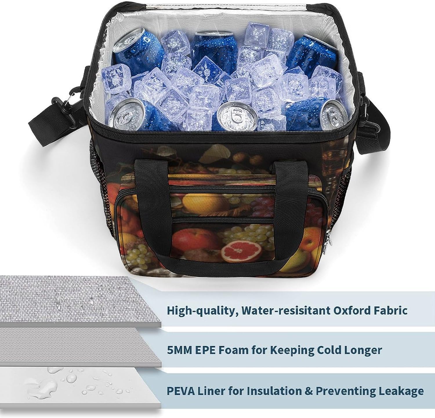 Fruit Cooler Bag Portable Insulated Lunch Bags Leakproof Ice Chest Large Capacity Soft Cooler Tote for Picnic Camping Work Travel Keep Food Drinks Fresh 22.5L