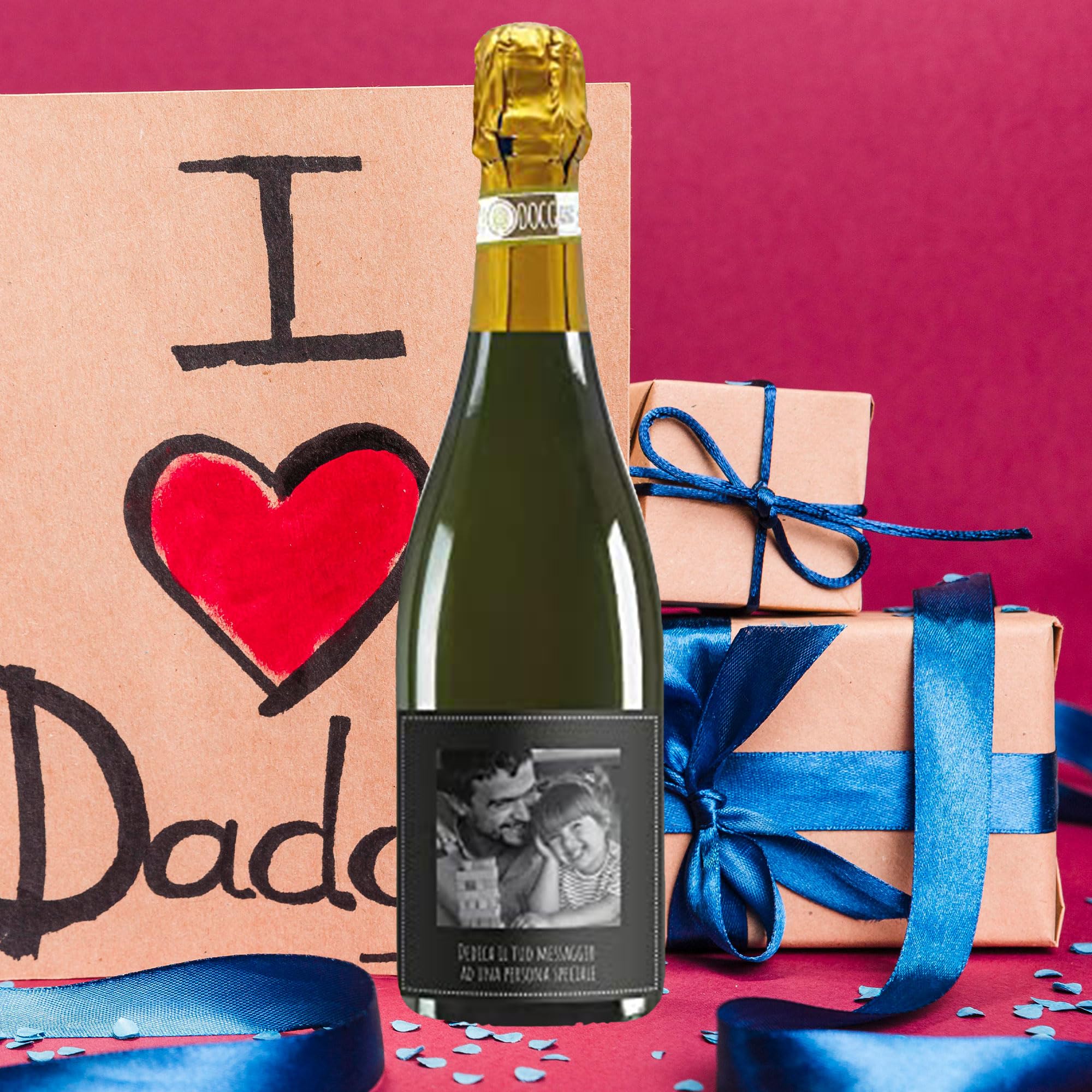 Bottiglia di spumante dolce Asti DOCG con etichetta personalizzata - Idea regalo esclusiva e originale per uomo, festa del Papà, festa del Nonno, nuova nascita, compleanno e Natale. (Foto e Testo)