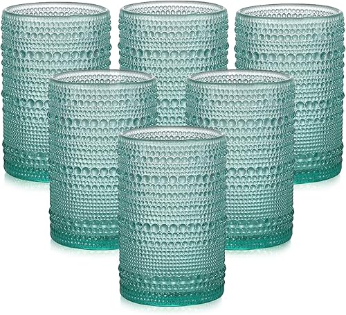 Miniatura 12 de Juego de Vasos de Cristalería Vintage para Beber Set de 6, 15 oz Vasos de Vidrio Hobnail, Vaso de Agua Gris en Relieve, para Cerveza, Cóctel,